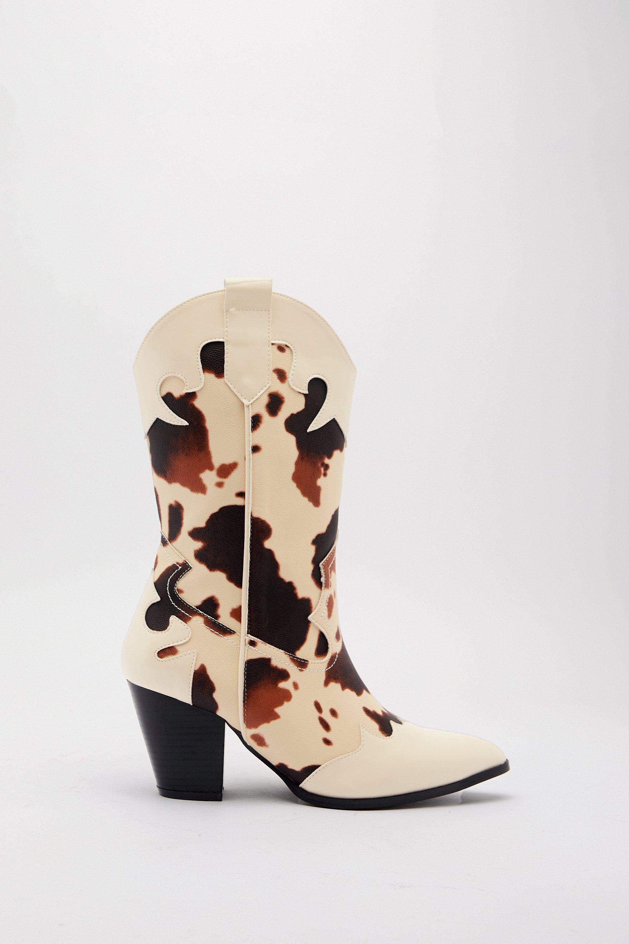 cow print knee high boots