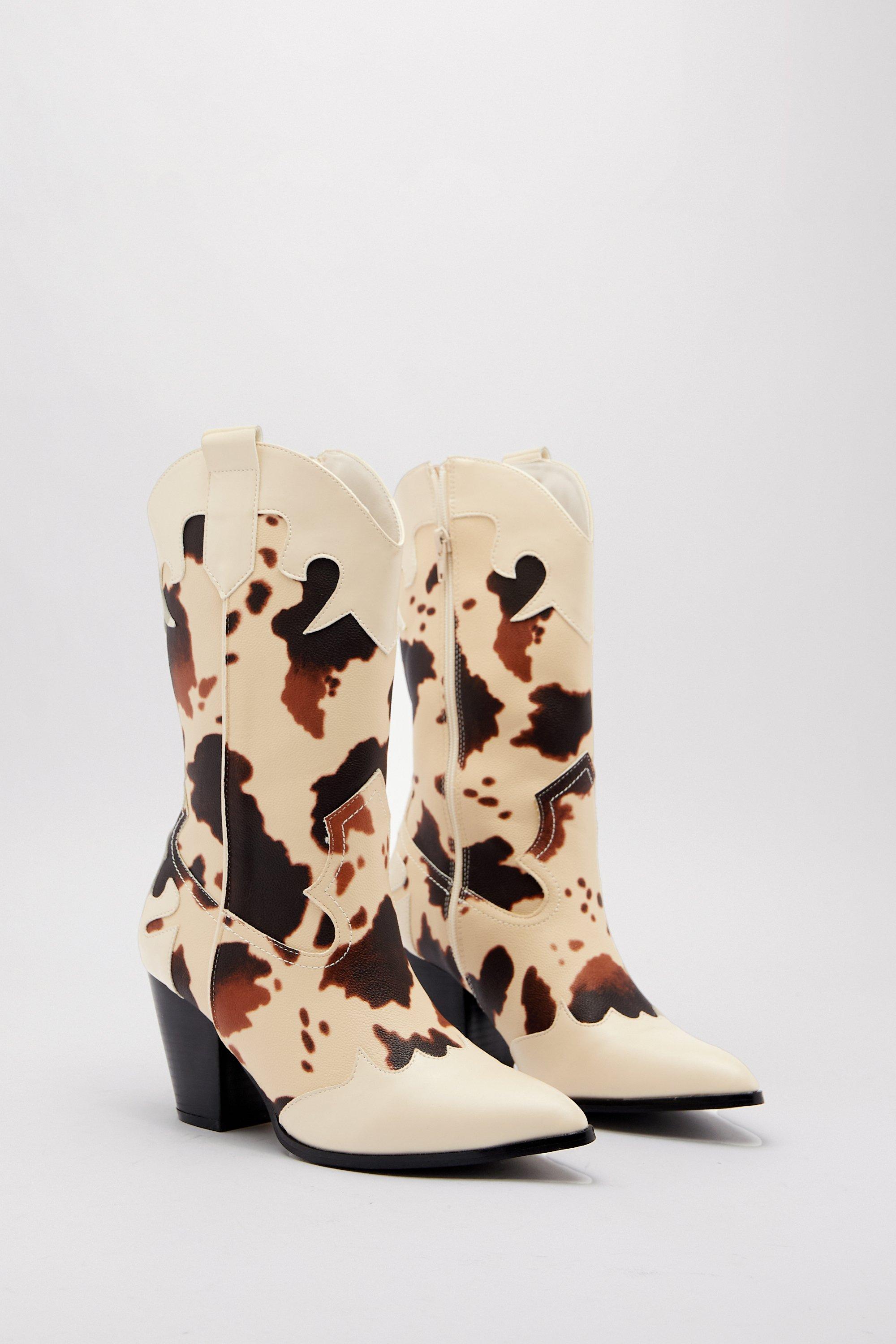 Cow print western outlet boots