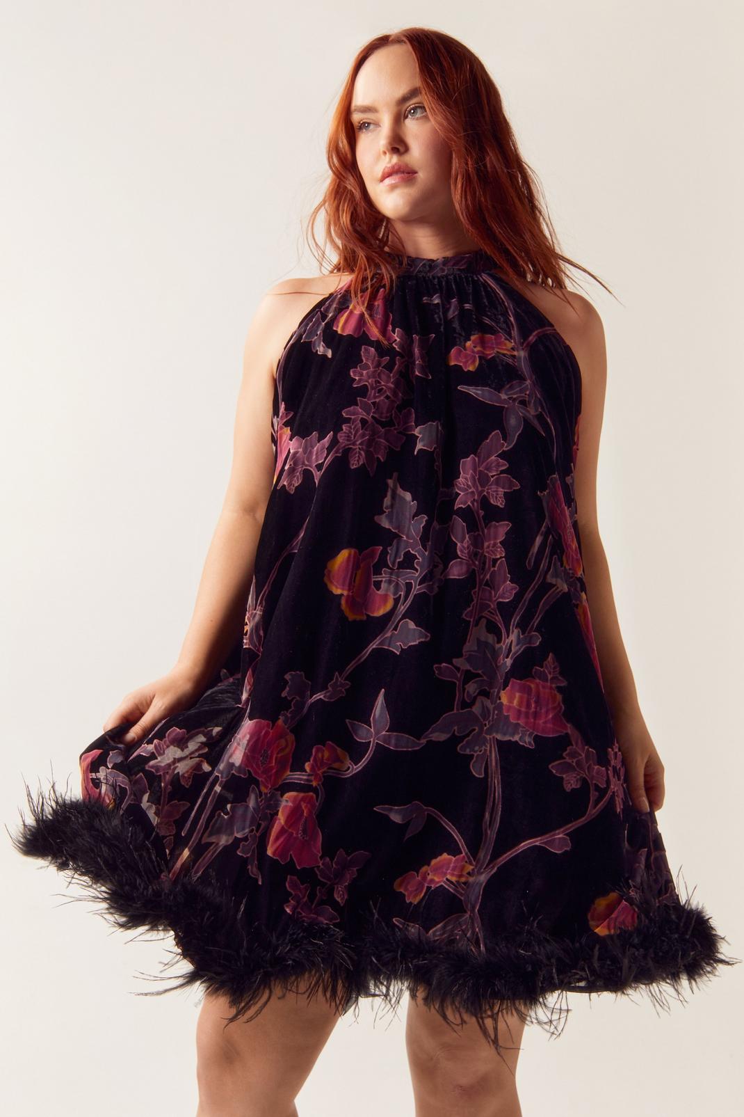 Black Plus Size Floral Devore Sleeveless Swing Dress image number 1