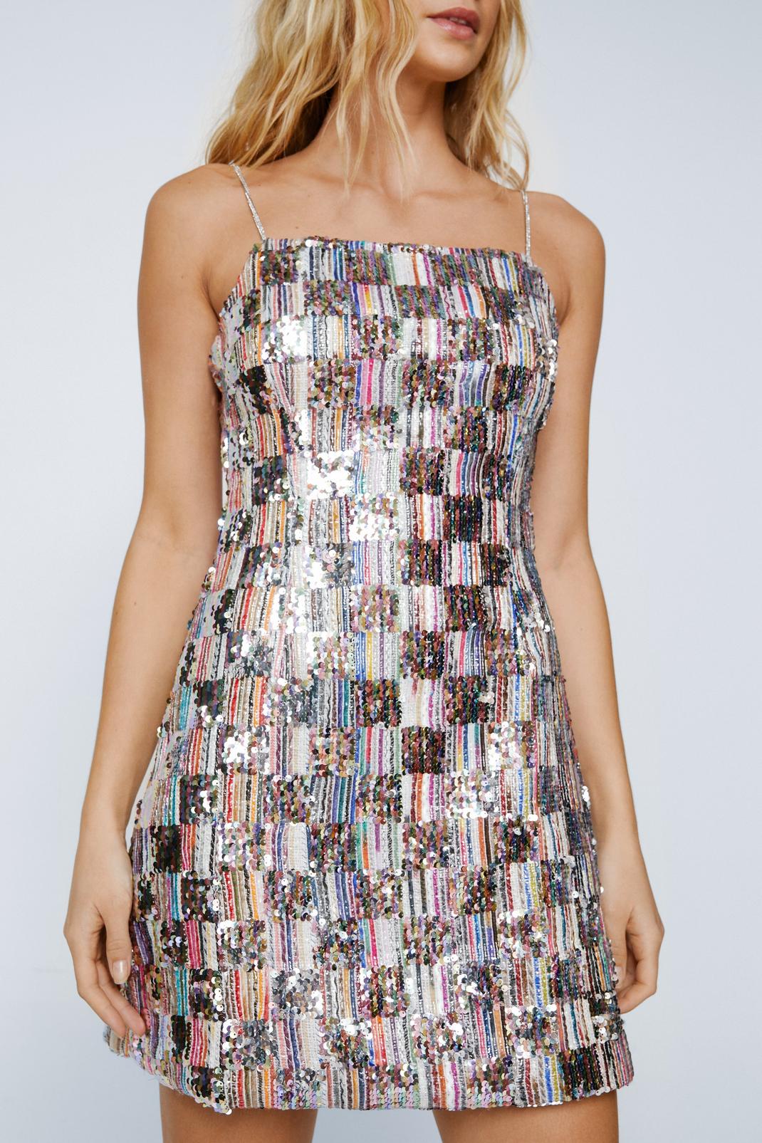 Silver Sequin Checkerboard Mini Dress image number 1