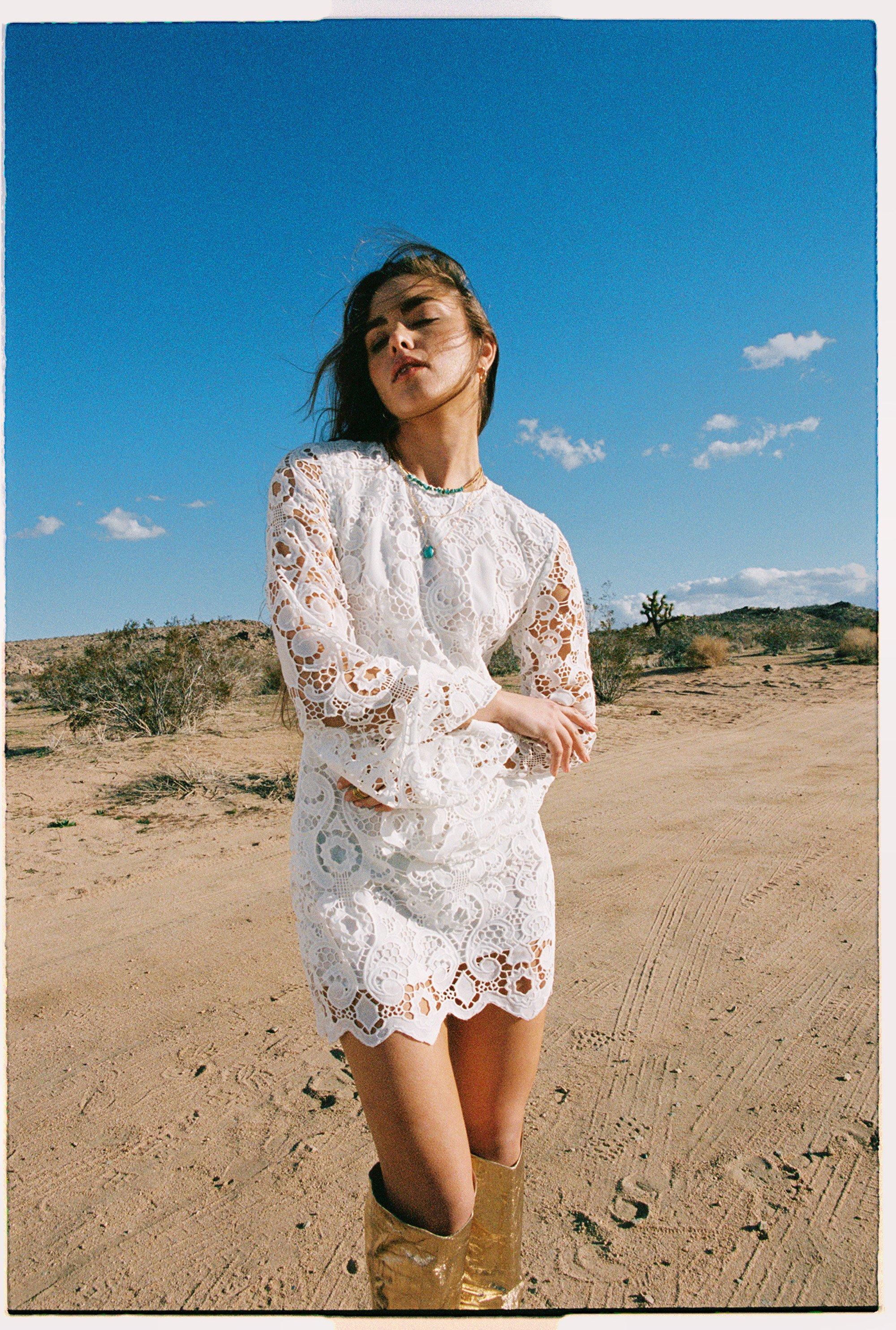 White long sleeve on sale lace mini dress