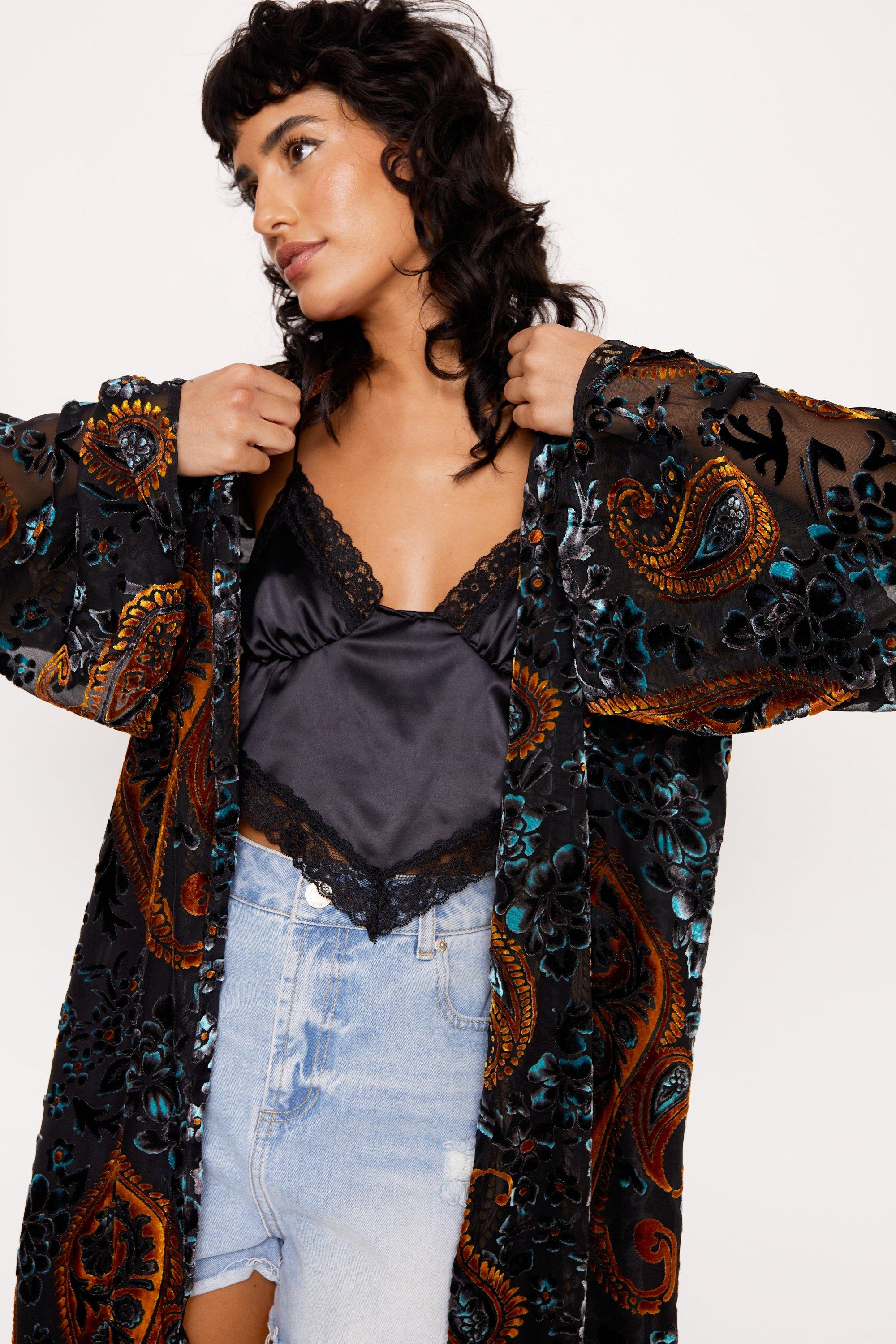 Paisley Devore Fringed Kimono Nasty Gal