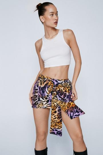 Multi Ombre Animal Print Bow Detail Mini Skirt