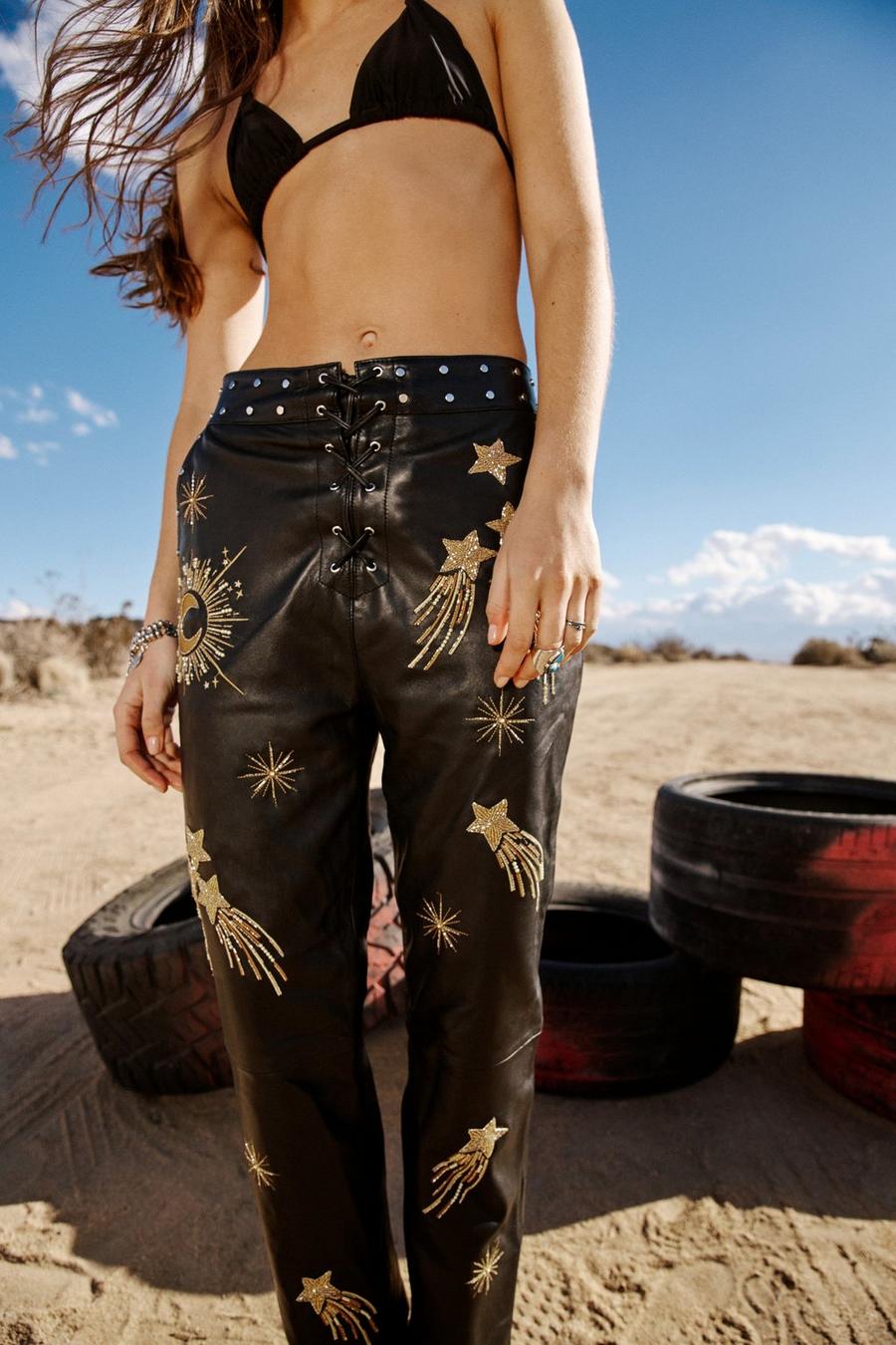 Real Leather Celestial Embellished Trousers