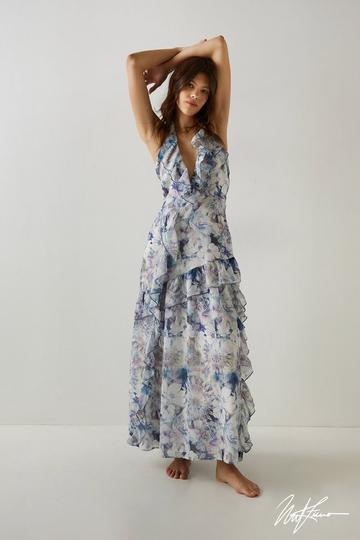 Nasty Gal X Nick Fierro Tattoo Ruffle Maxi Dress ivory