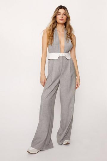 Tailored Halter Neck Wide Leg Jumpsuit grey