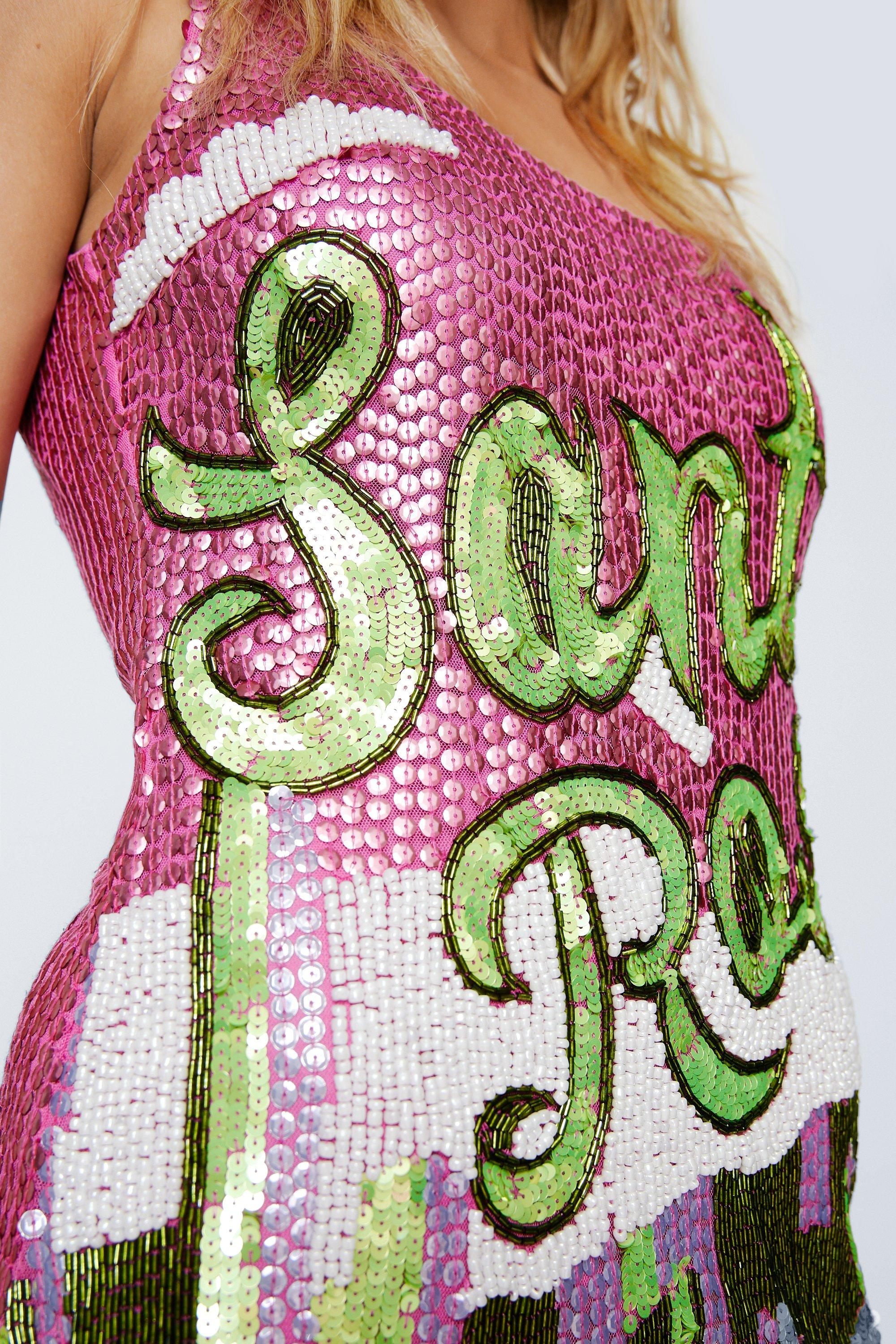 Santia Short beaded dress in jacquard fabric with sequins Size Small