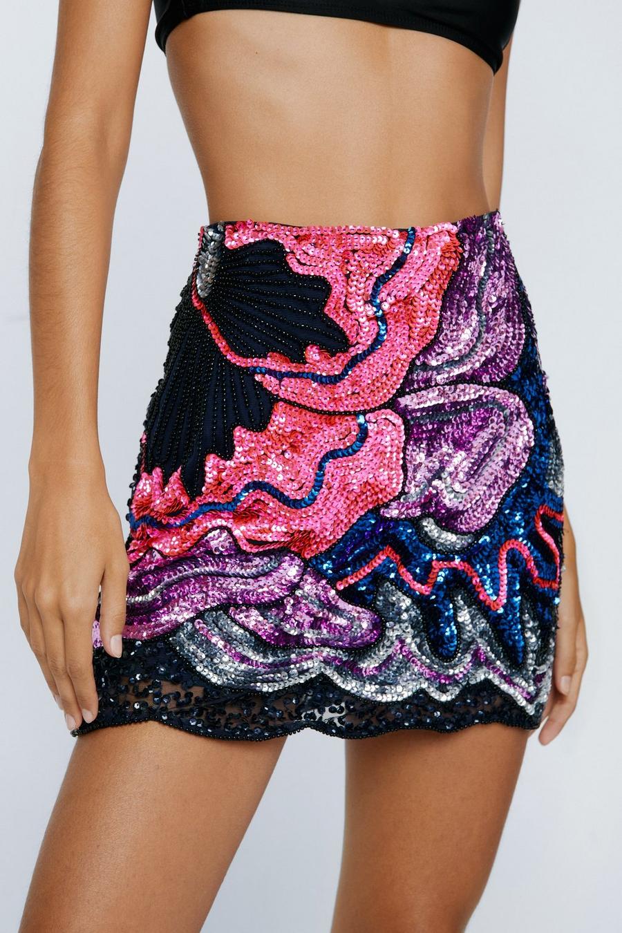 Abstract Floral Sequin Mini Skirt