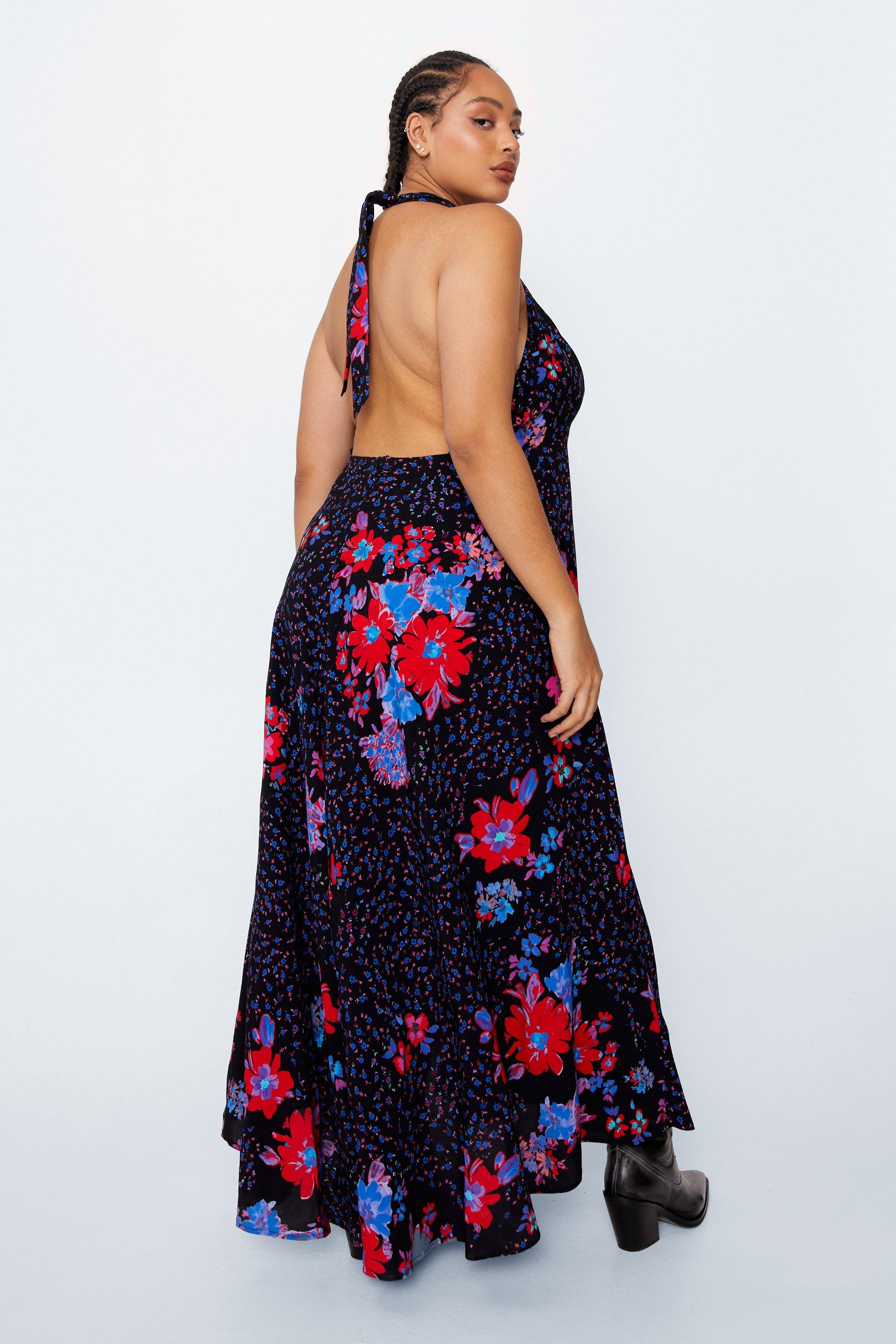 Plus Size Plunge Halter Floral Maxi Dress Nasty Gal