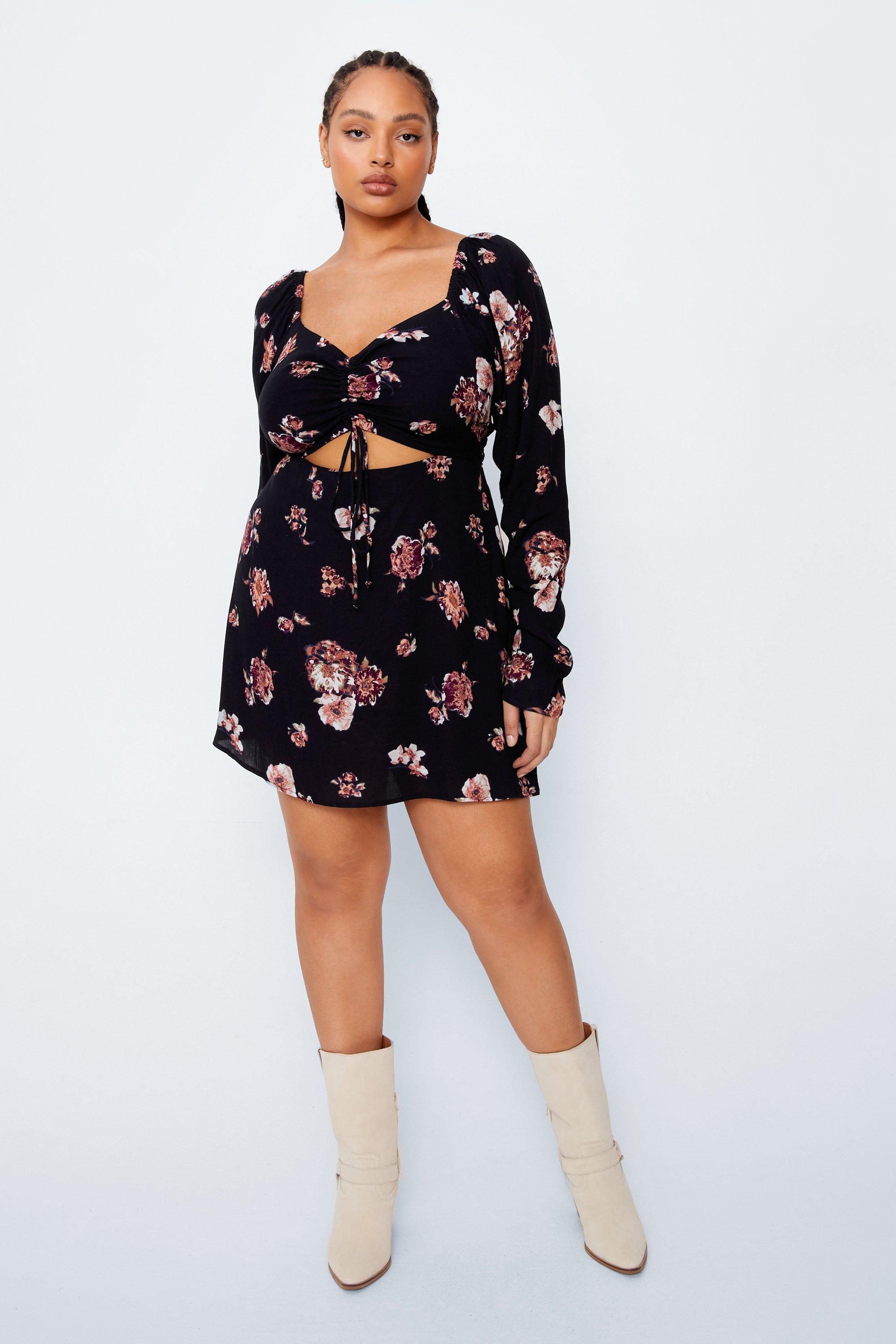 Plus Size Floral Ruched Skater Dress