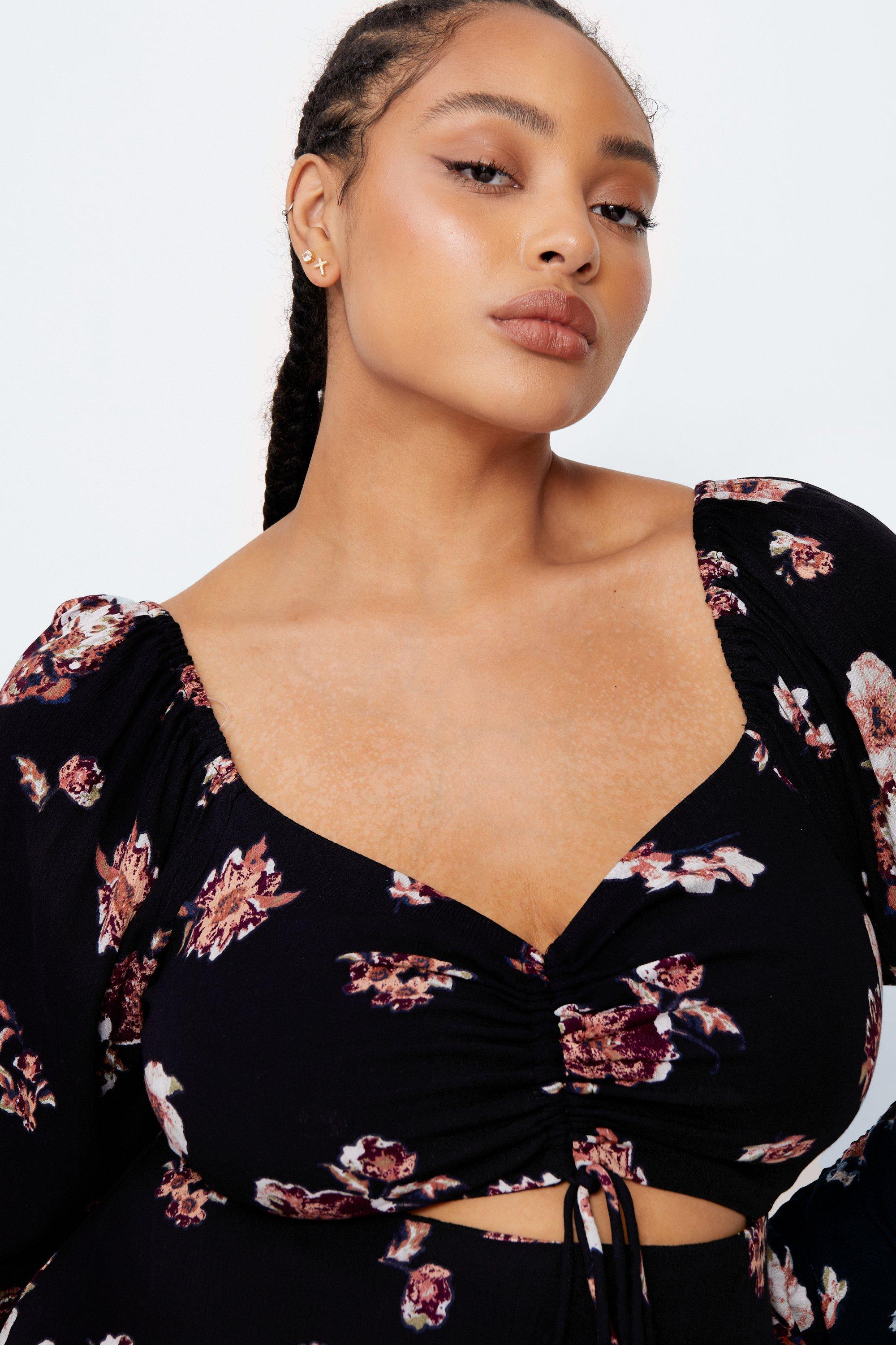 Plus Size Floral Ruched Skater Dress