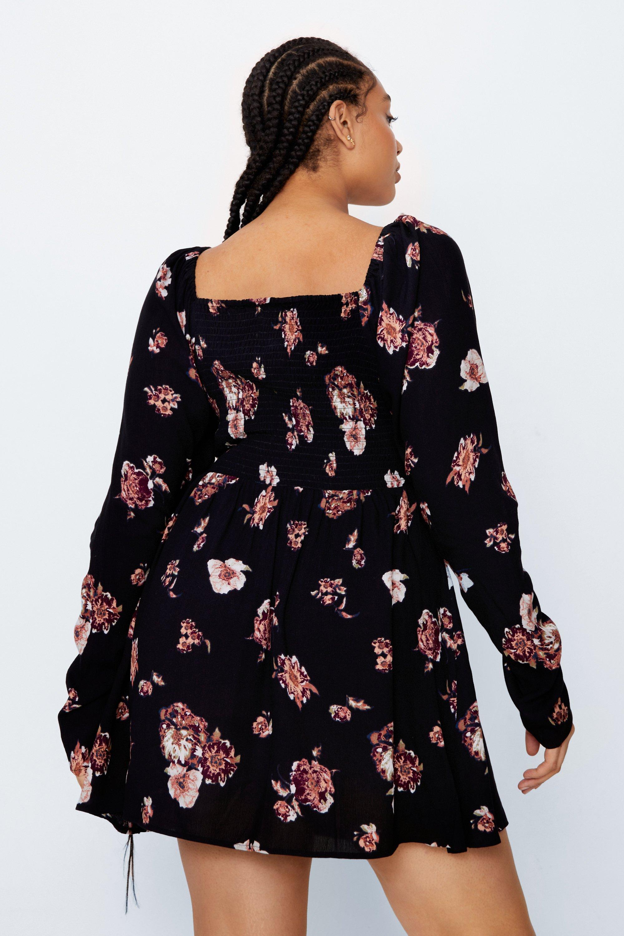 Plus Size Floral Ruched Skater Dress