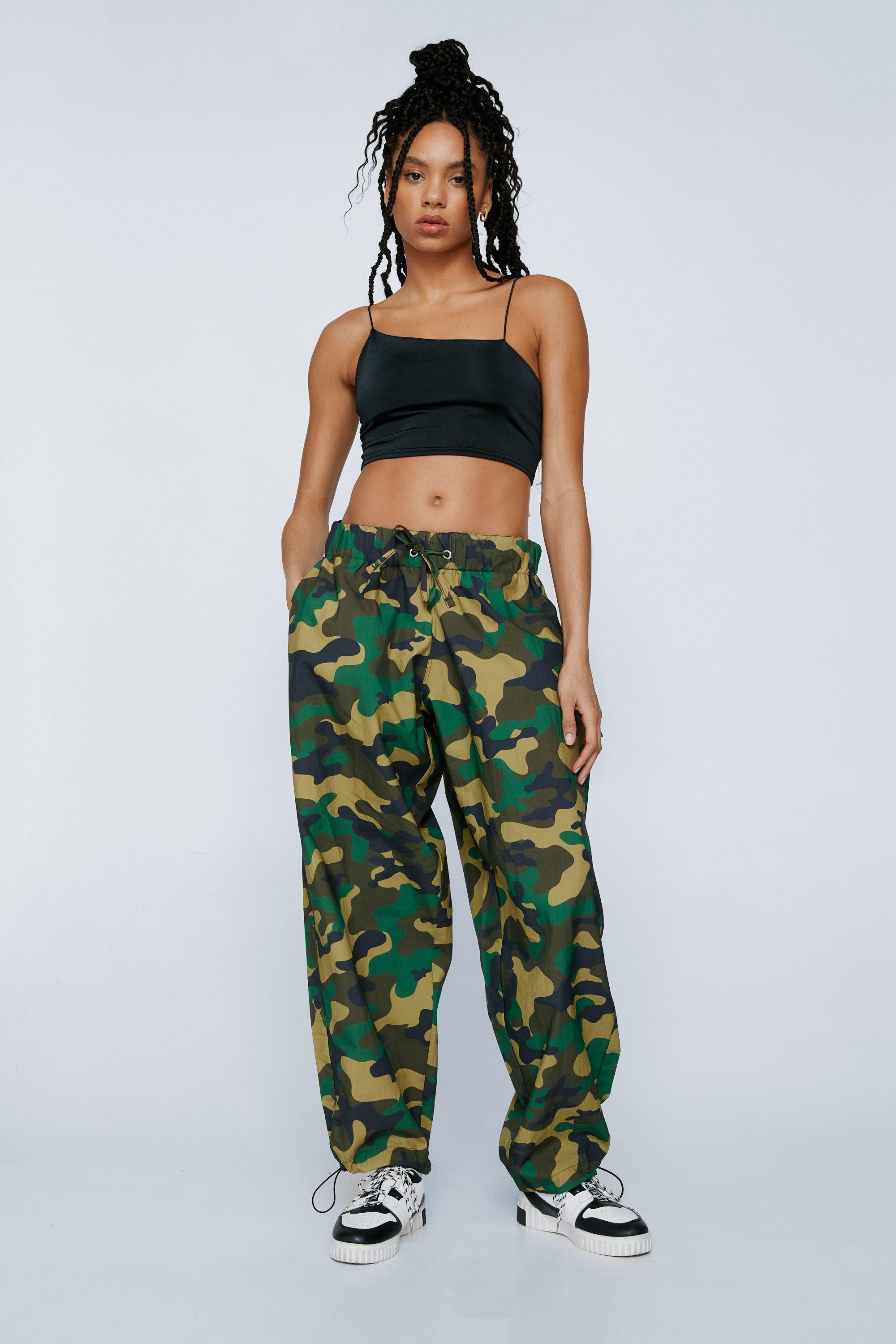 WOMENS CAMOUFLAGE WIDE LEG CARGO COMBAT CASUAL TROUSERS LADIES