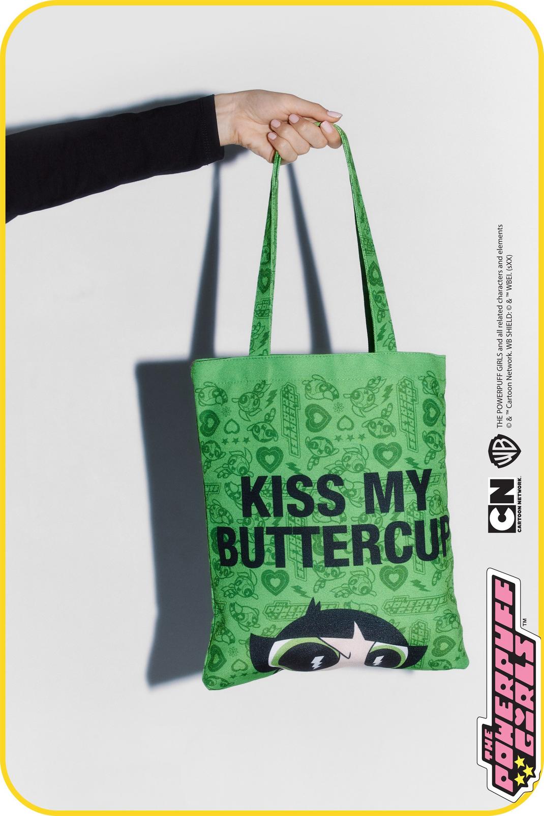 Green 'Kiss My Buttercup' Powerpuff Tote Bag image number 1