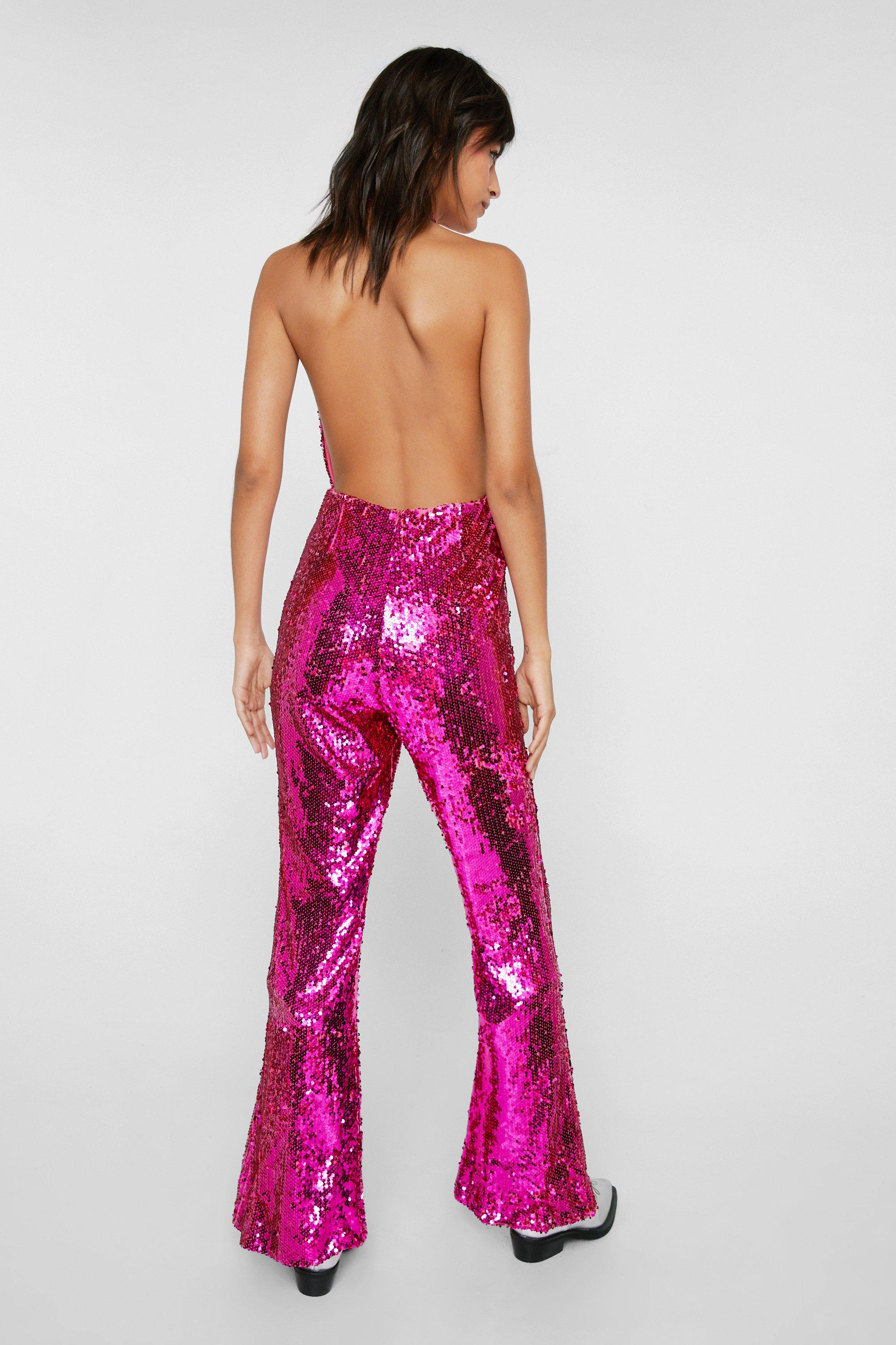 Nasty Gal Plus Size Pink Sequin Kick Flared Pants 18 NEW