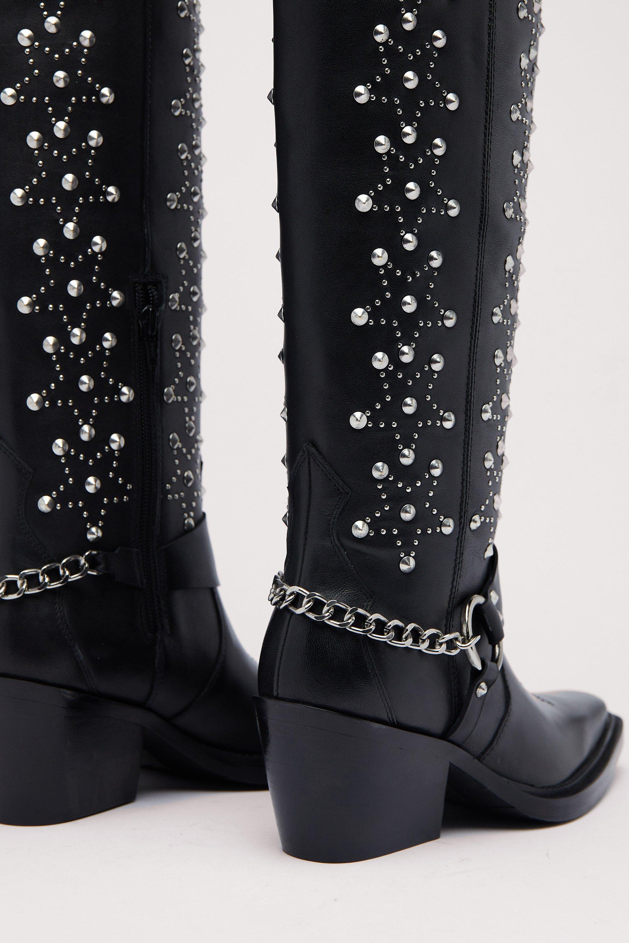 Black leather studded outlet booties