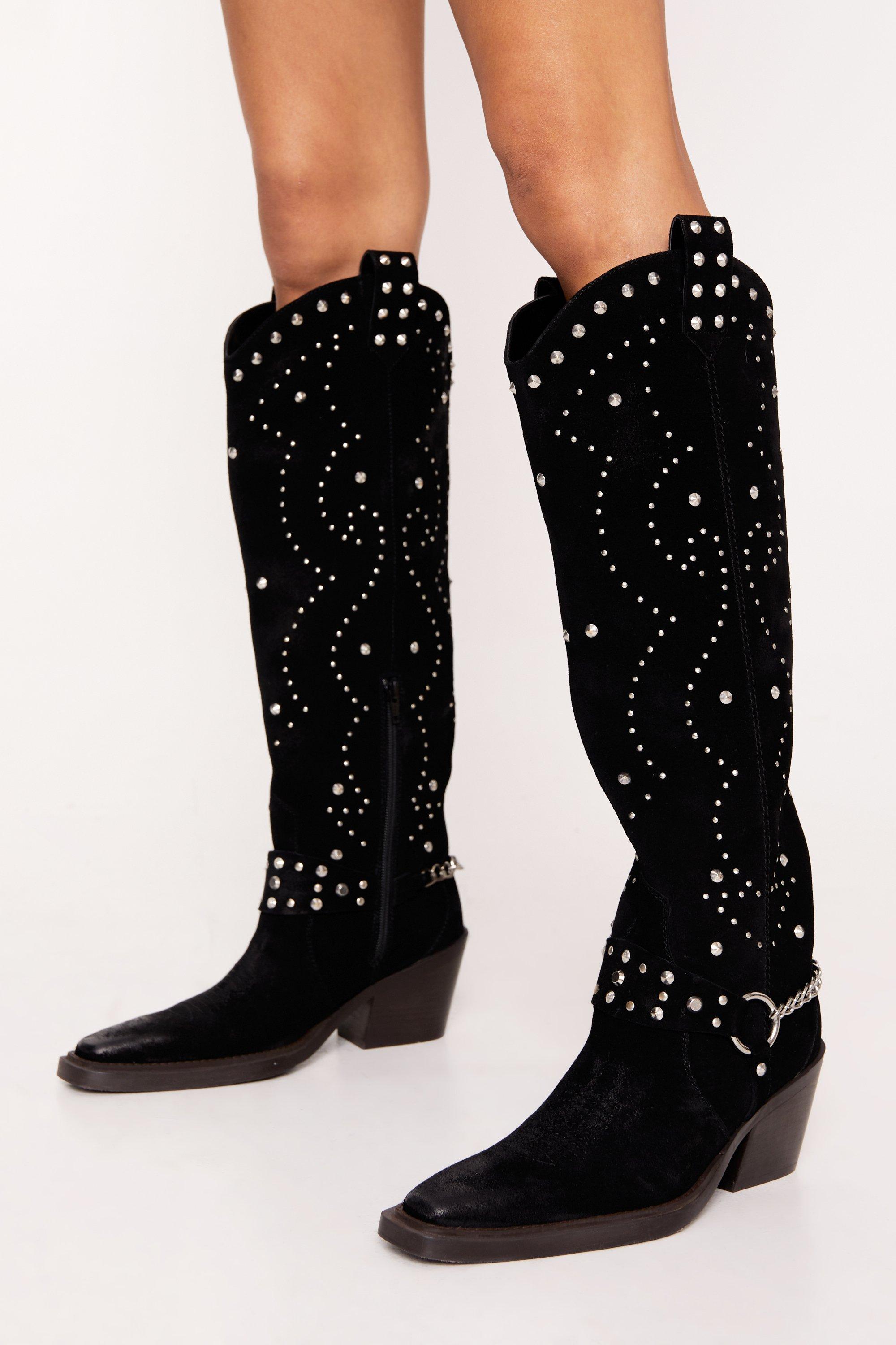 Studded knee high boots online