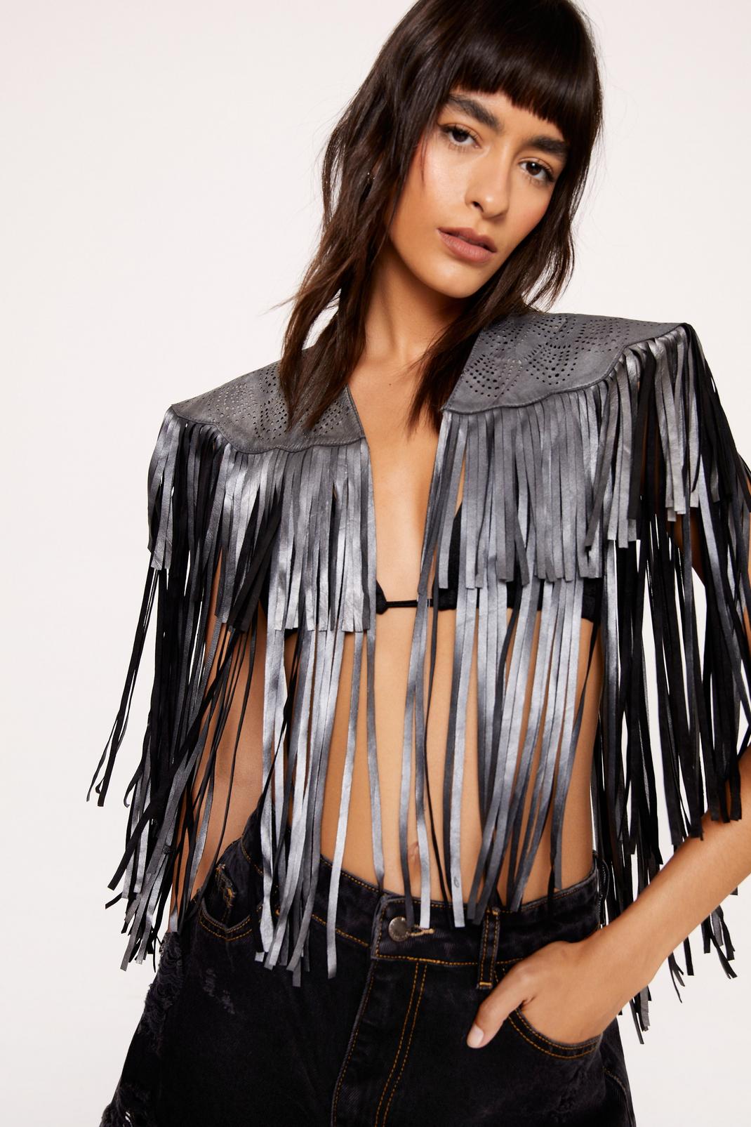 Metallic Leather Tassel Fringe Cape