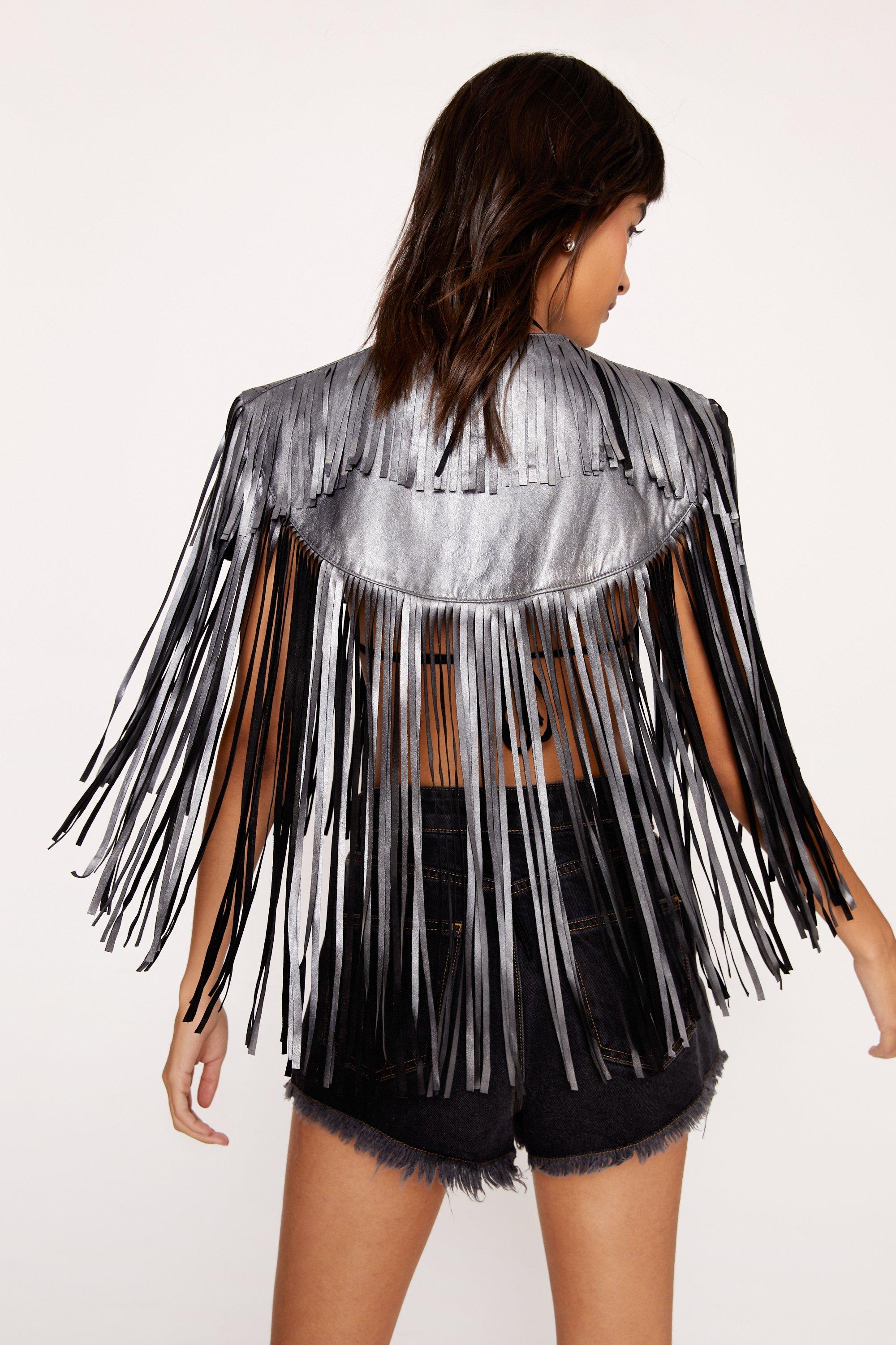 Metallic Leather Tassel Fringe Cape