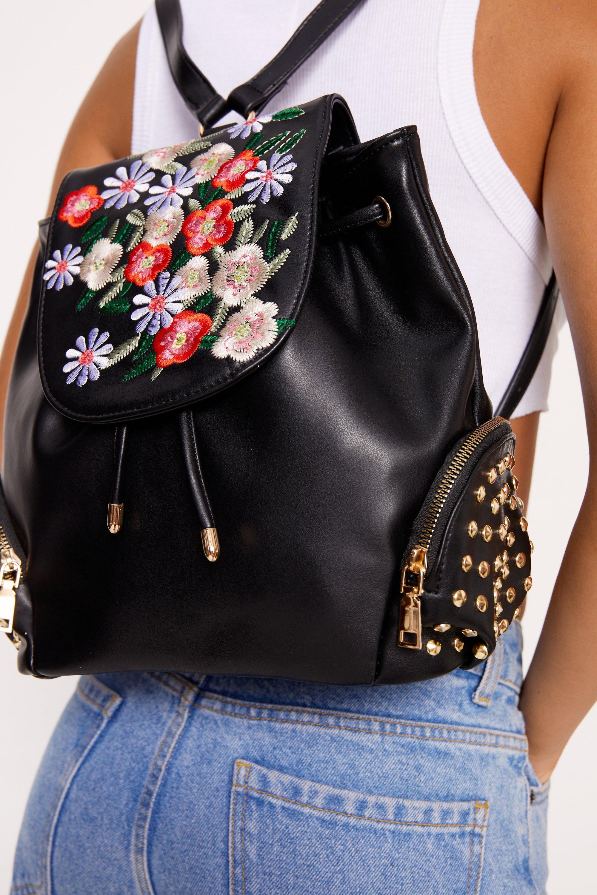 Floral Denim Backpack