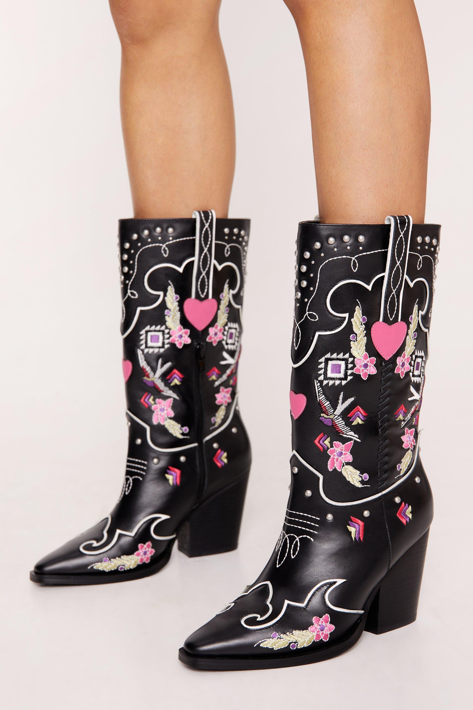 Floral leather outlet boots