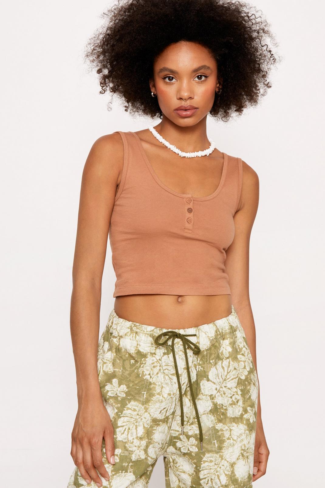 Rust Button Down Cropped Tank Top image number 1