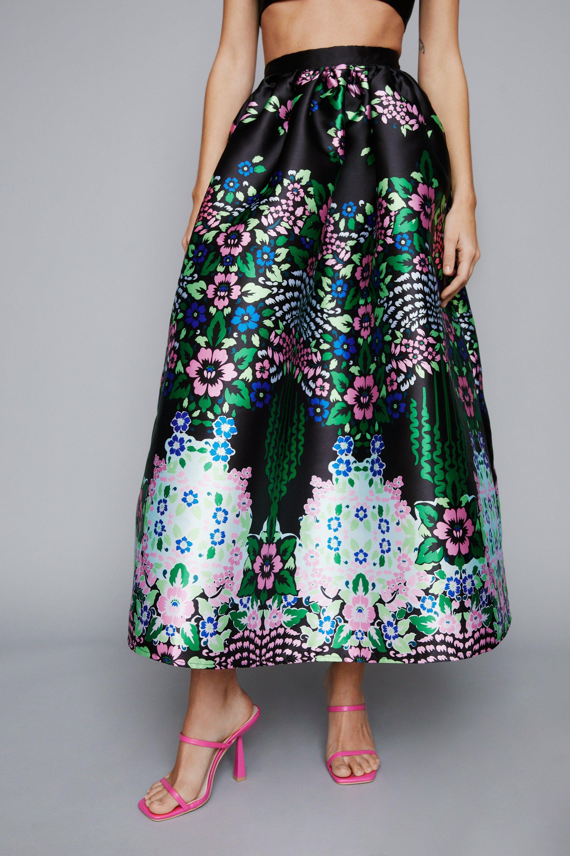 【NASTYFANCY】FLOWER PATTERN SLIT LONG SKIRT FANCY CLUB | FLOWER PATTERN SLIT LONG SKIRT
