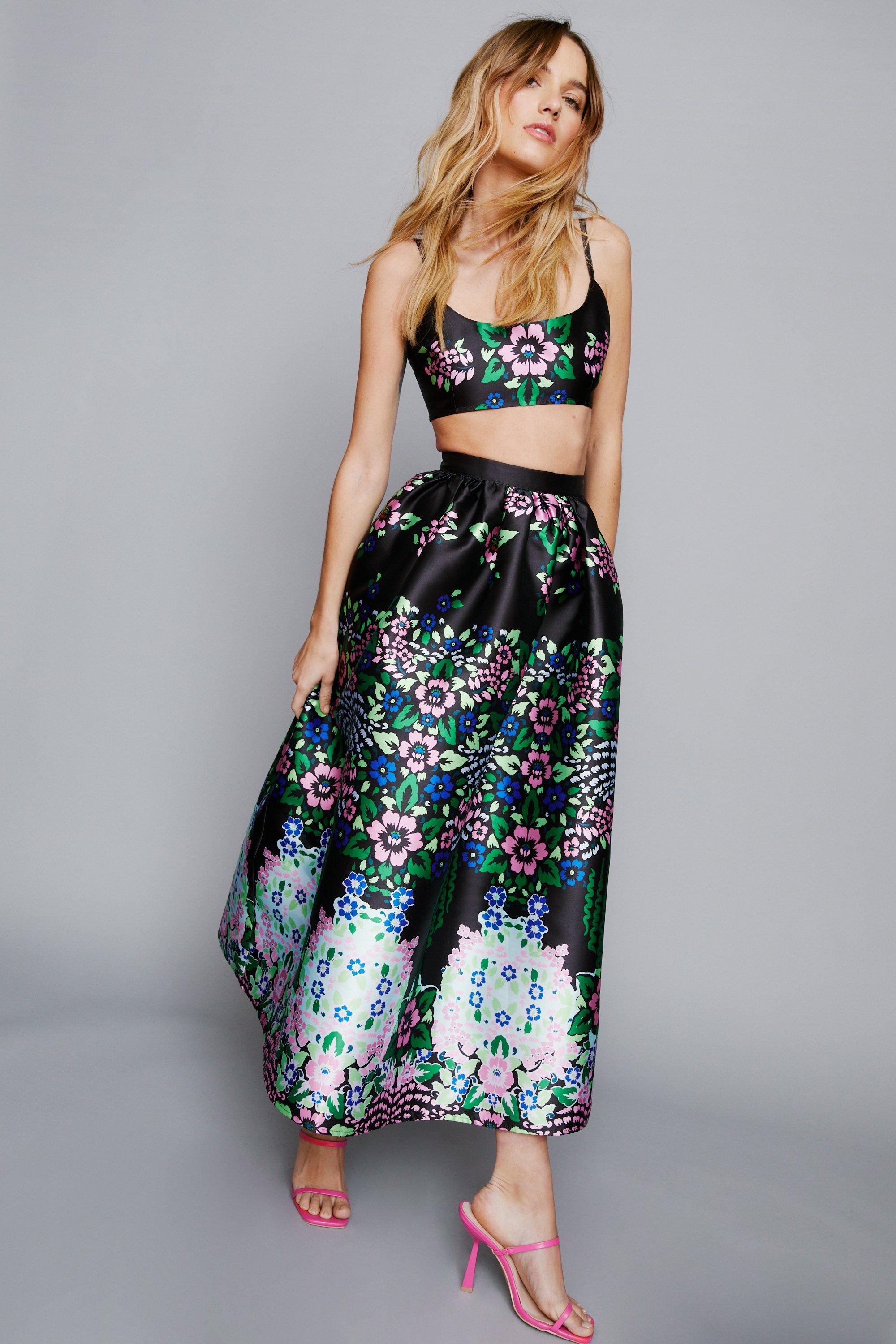 Black floral hot sale maxi skirt