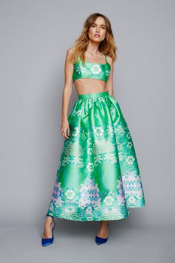 Floral Print Structured Maxi Skirt lime