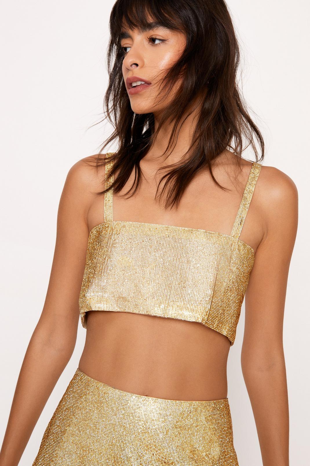 Gold All Over Diamante Cami Top image number 1
