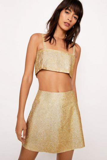 All Over Diamante A Line Mini Skirt gold