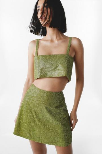 Green All Over Diamante A Line Mini Skirt
