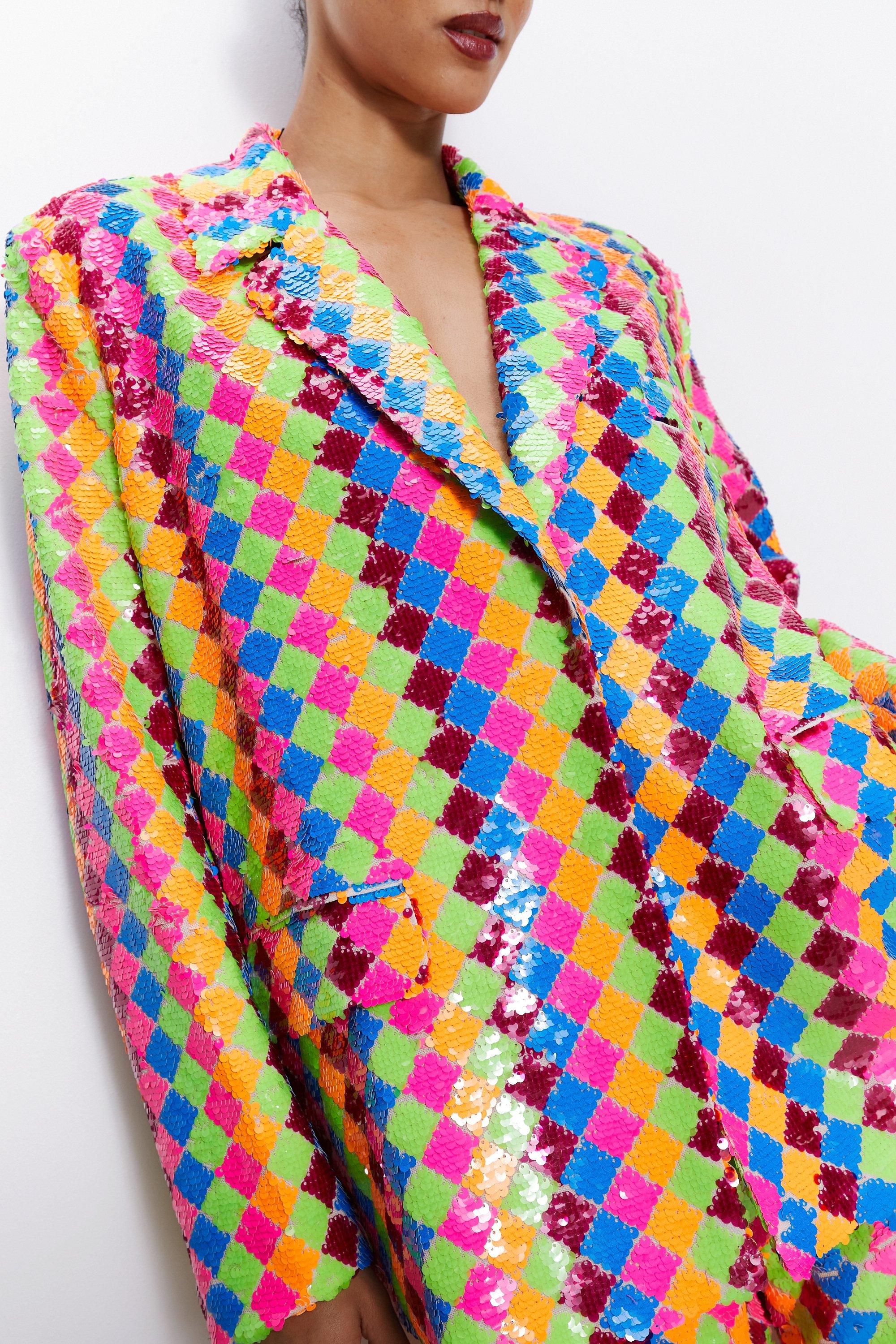 Rainbow Sequin Oversized Blazer