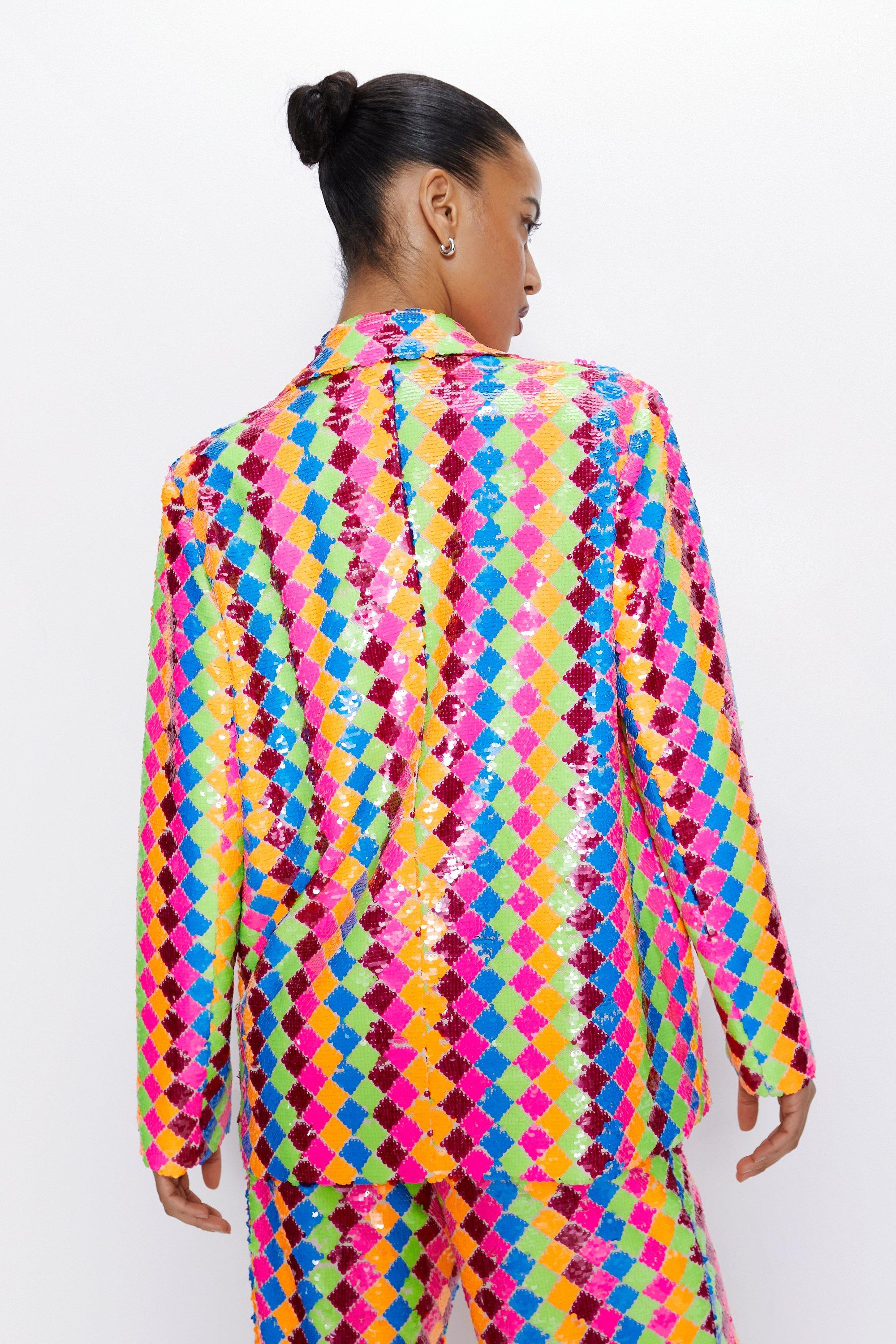 Rainbow Sequin Fringe Blazer