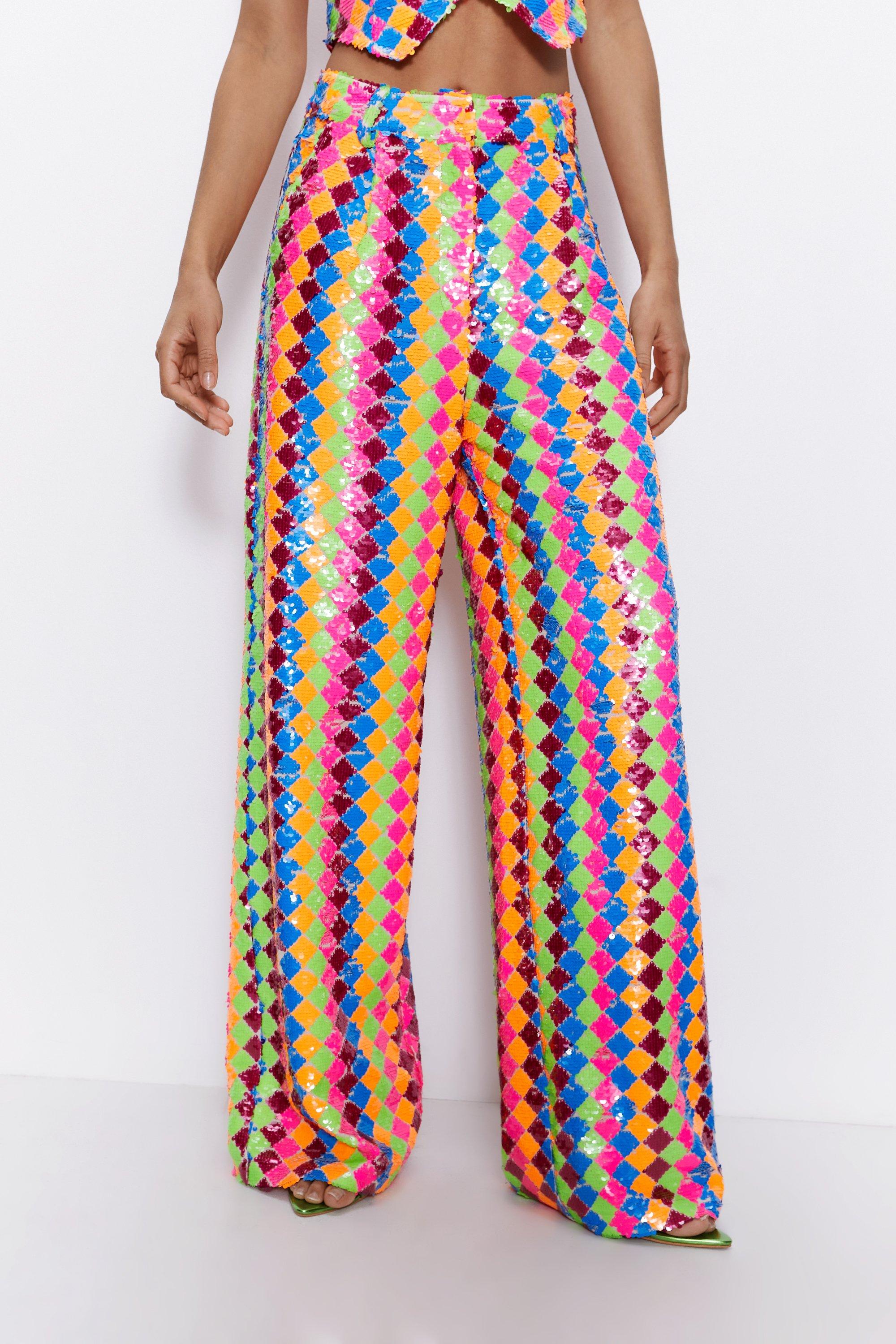 Rainbow Sequin Wide Leg Trousers