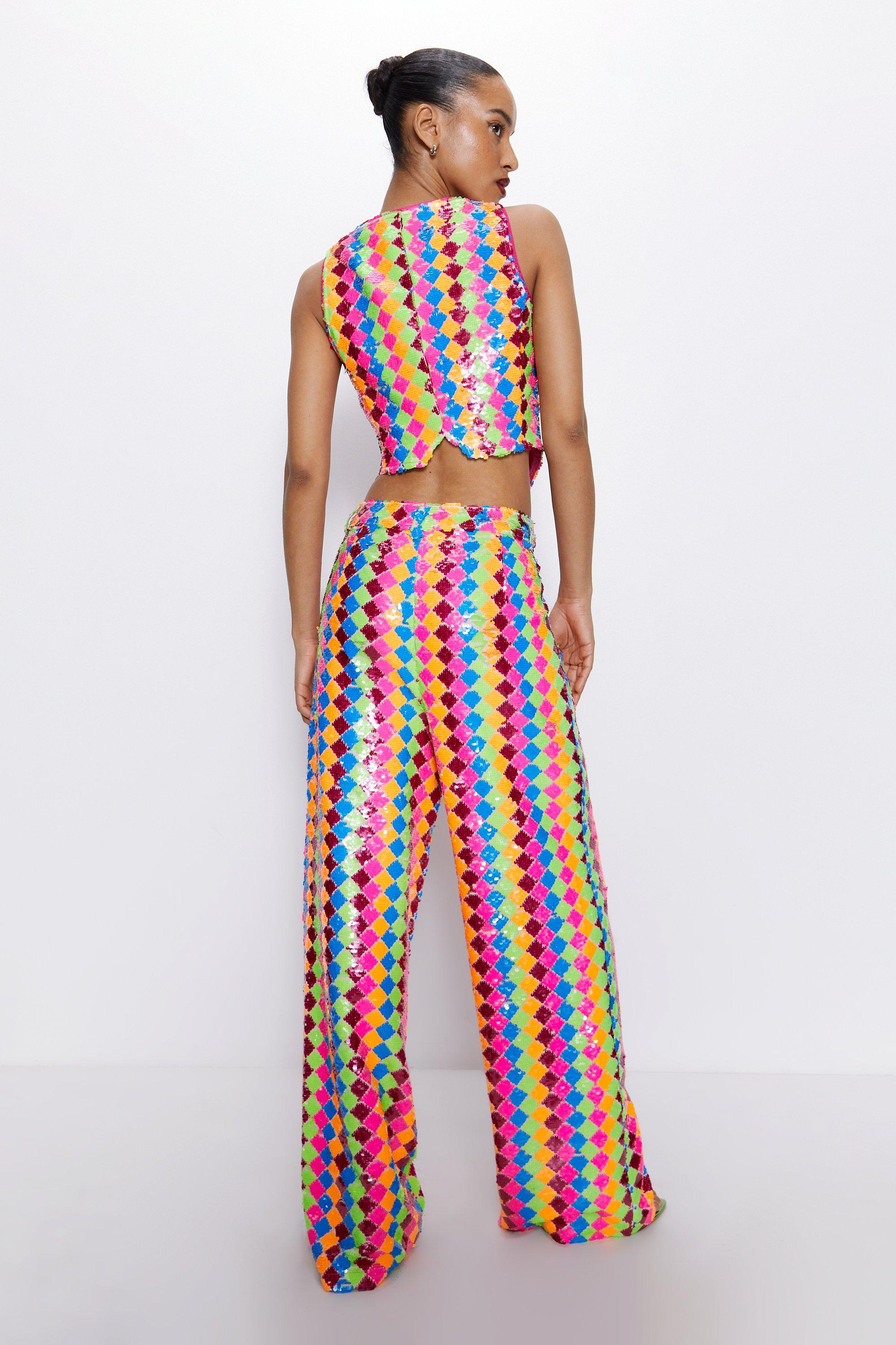 Rainbow Sequin Wide Leg Trousers