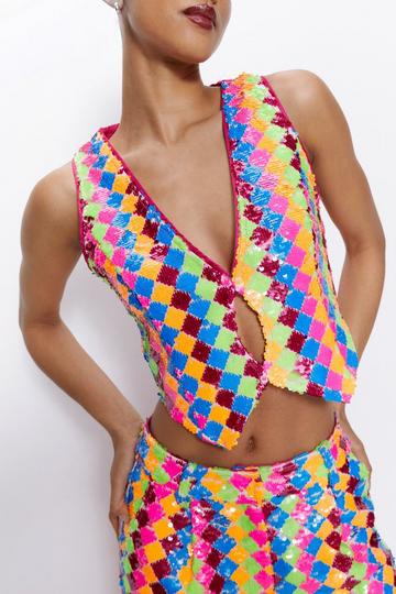 Sequin Cropped Tailored Tank Top multi