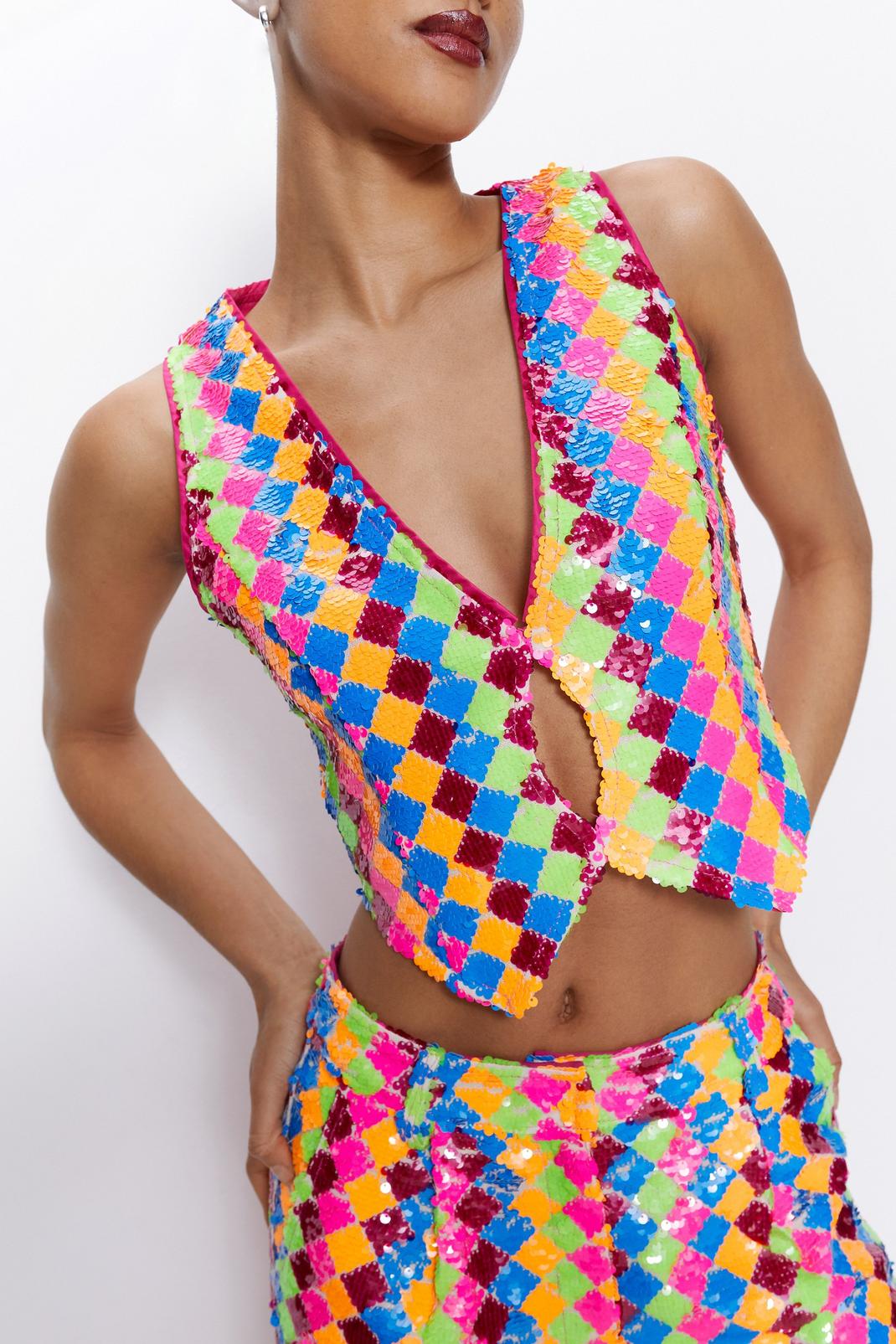 Multi Sequin Cropped Tailored Tank Top image number 1
