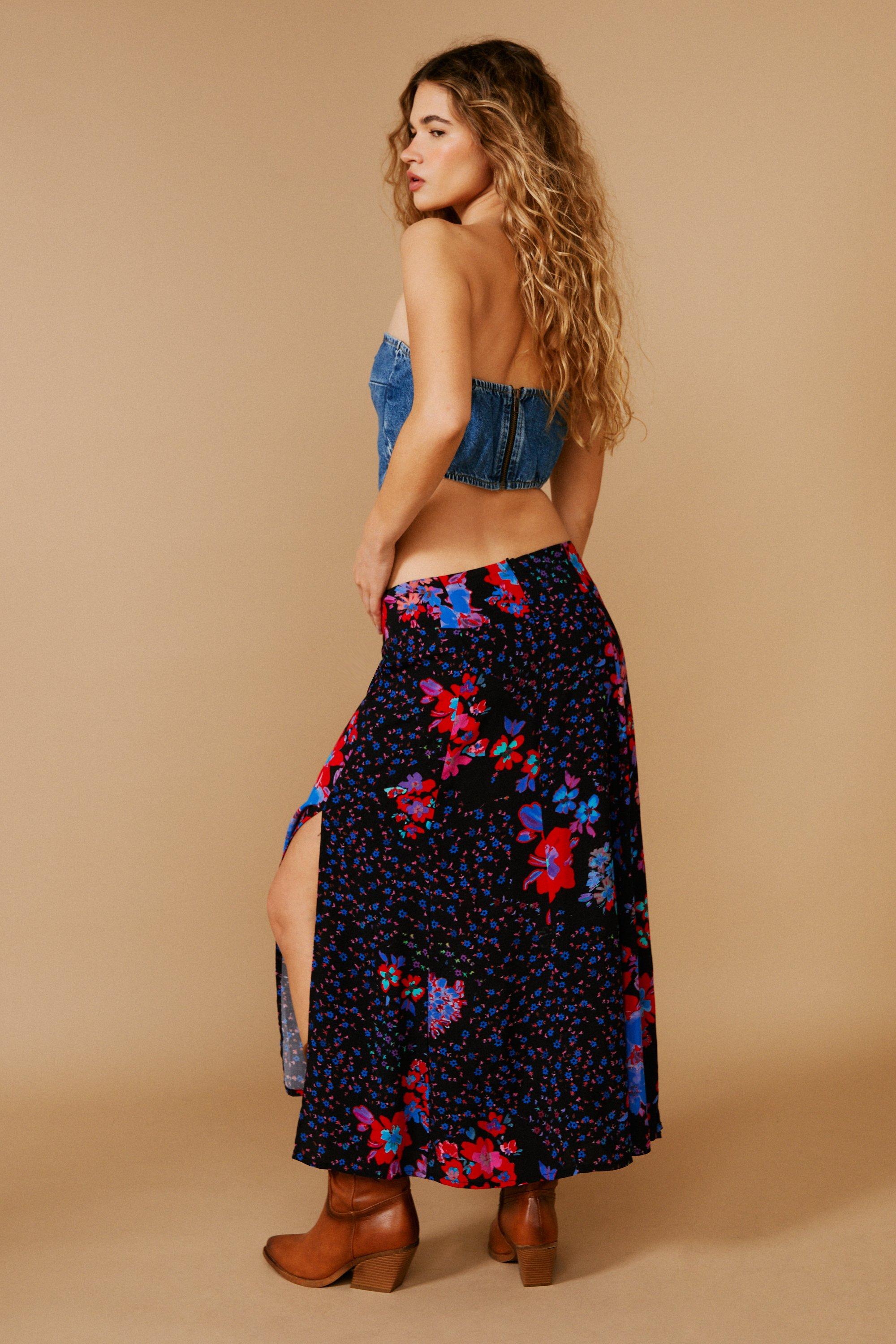 Floral Split Midi Skirt Nasty Gal