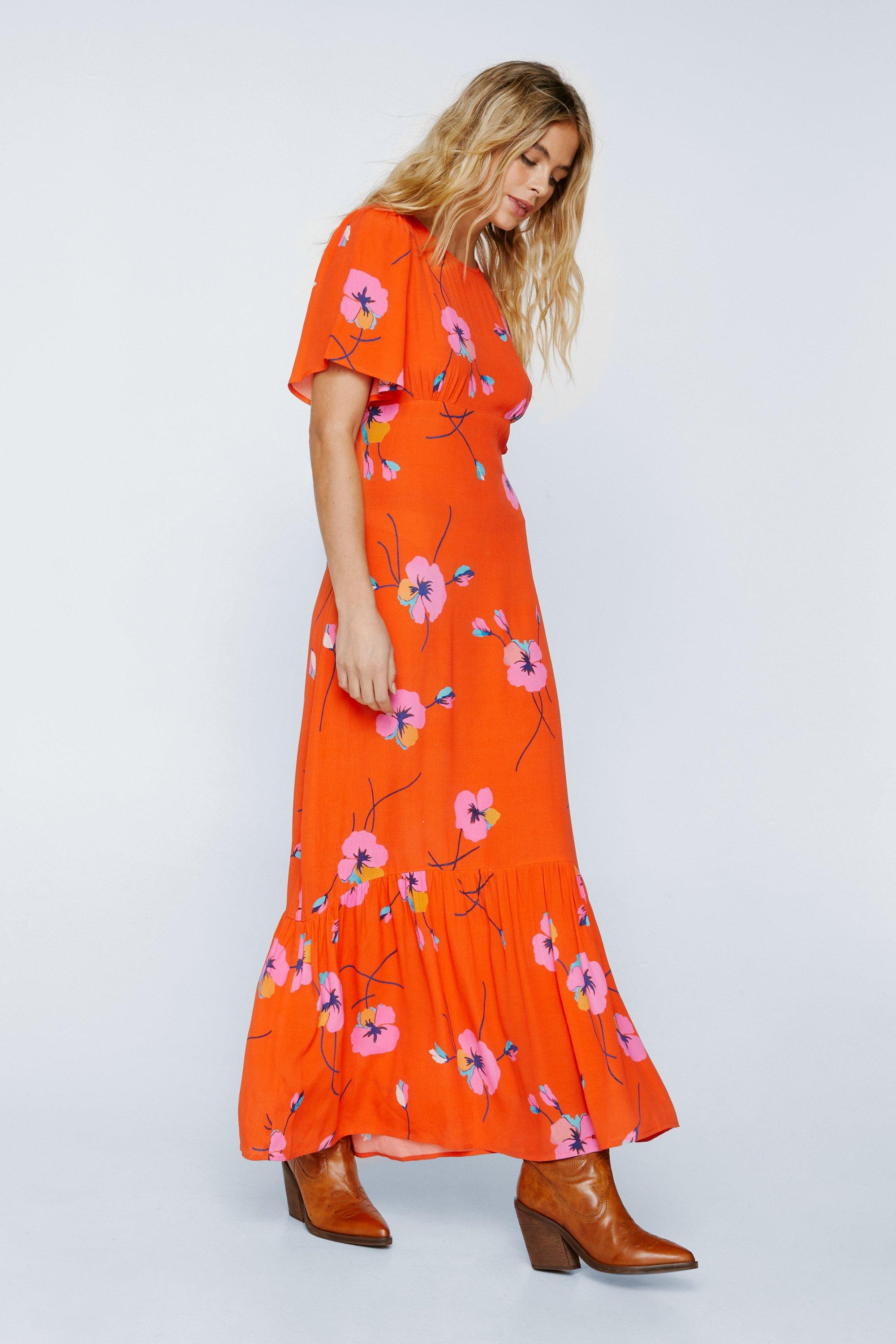 Floral short sale sleeve maxi dress