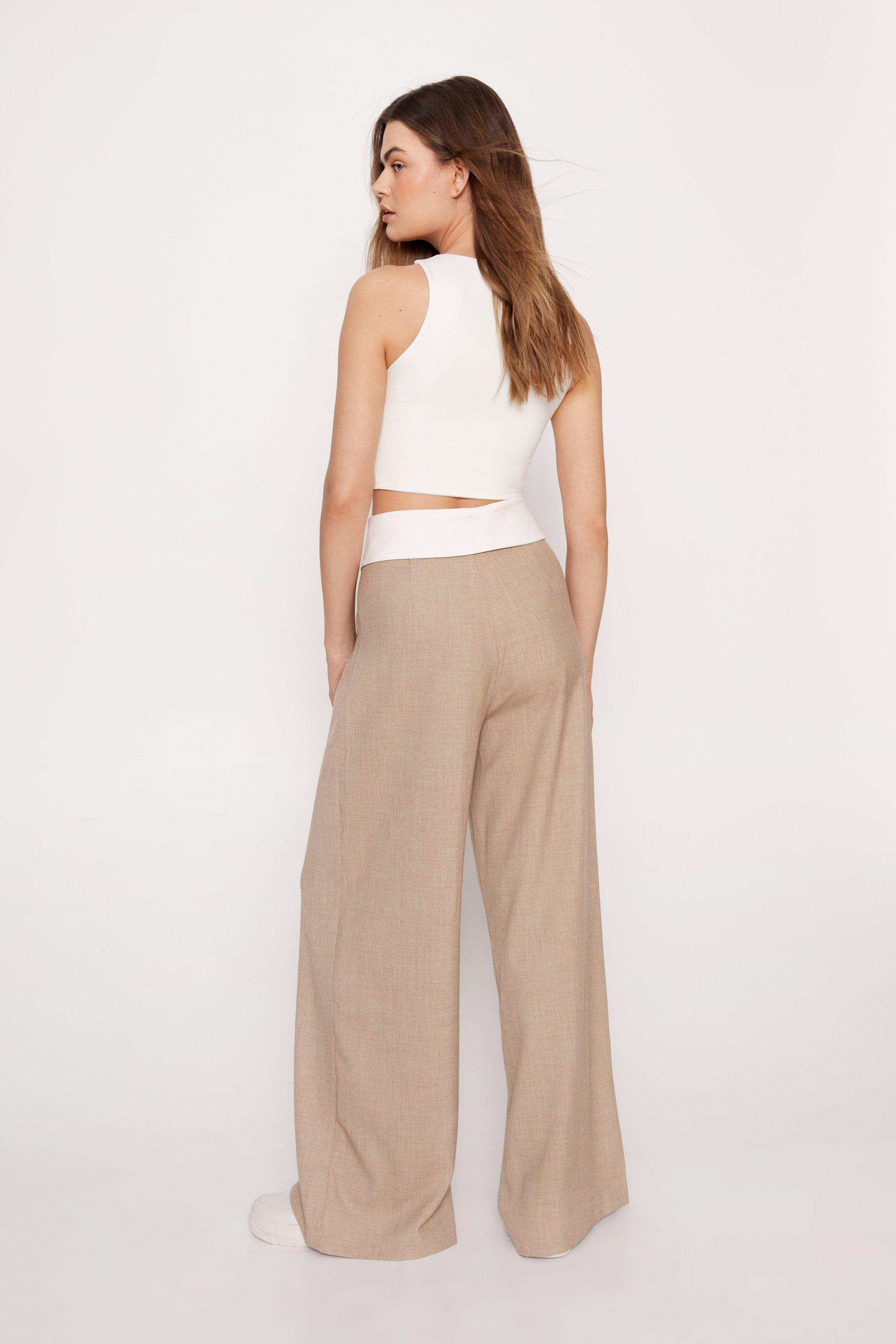 Colour Block Waist Band Wide Leg Trousers