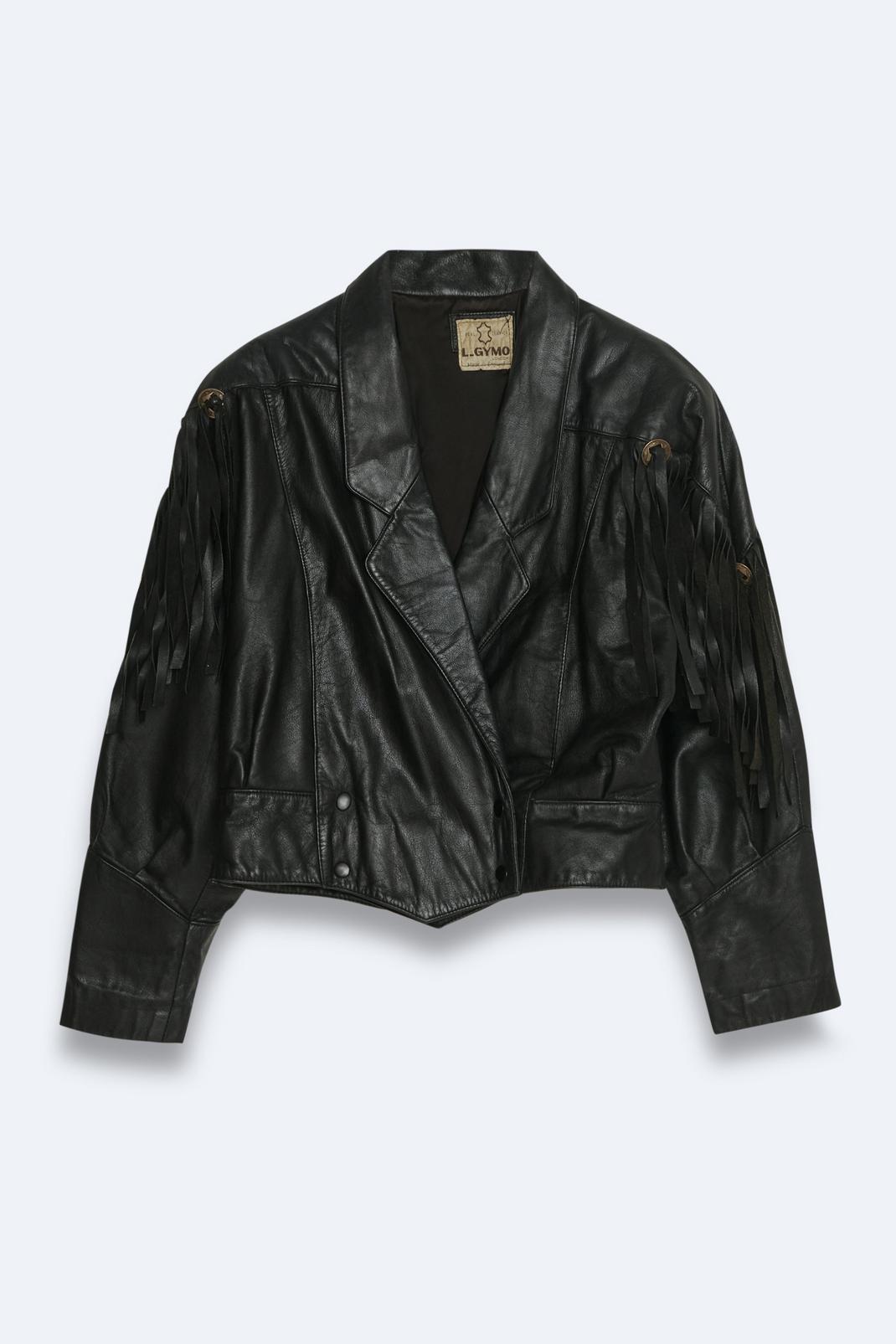 Black Vintage Cropped Leather Jacket image number 1