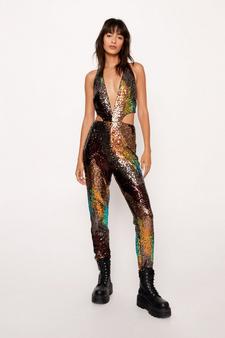 Ombre Sequin Halterneck Skinny Jumpsuit