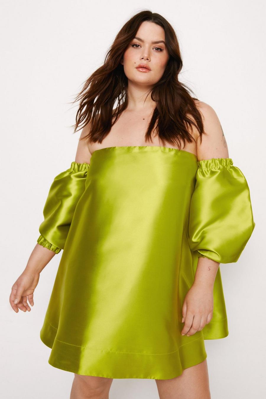 Plus Size Structured Off The Shoulder Puff Sleeve Mini Dress