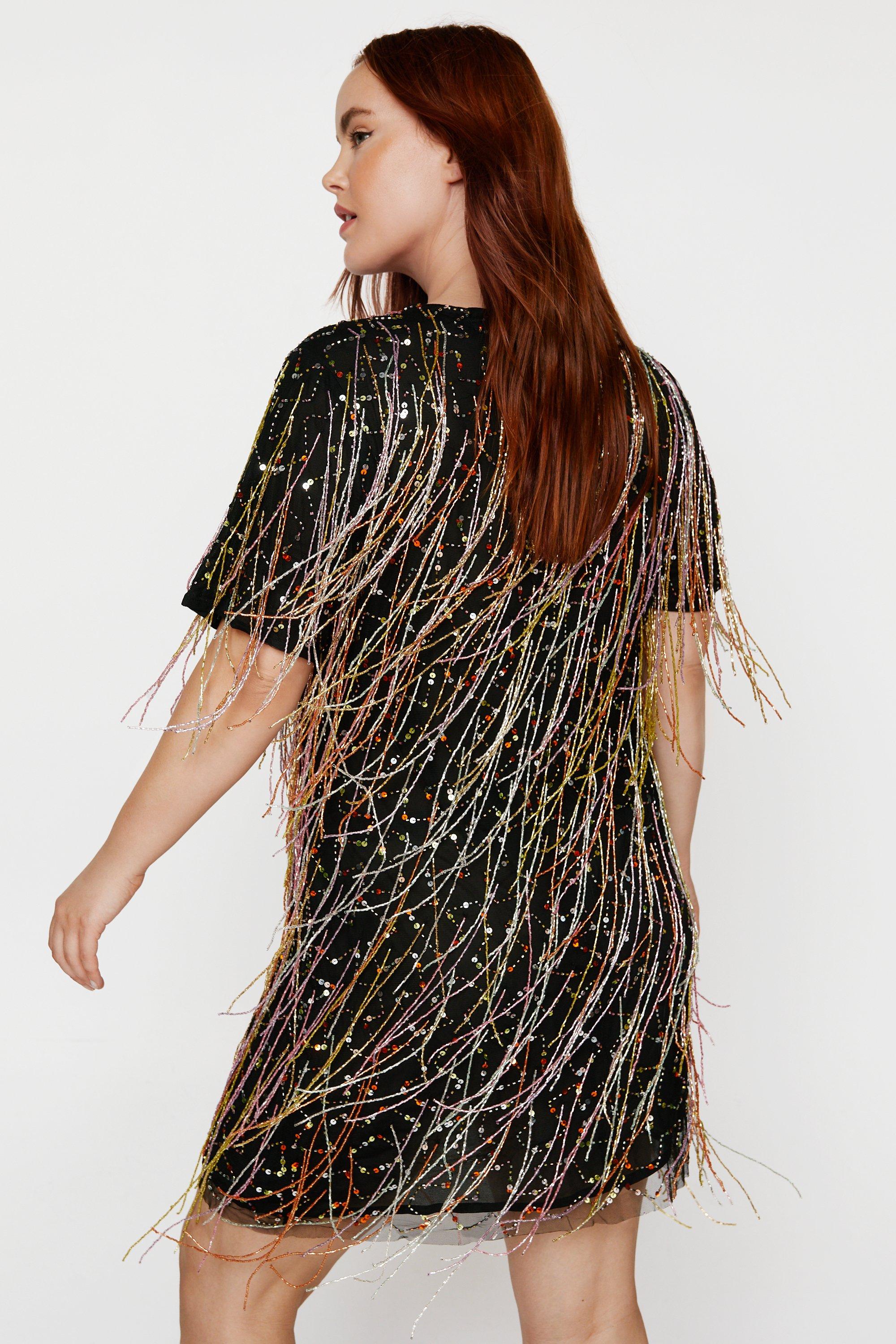 Zara fringed sequin outlet dress