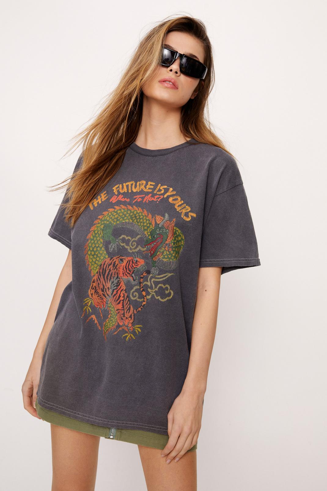Charcoal Dragon Graphic Overdye T-shirt image number 1