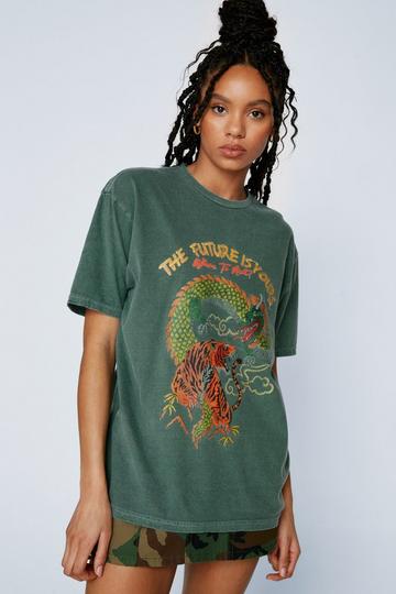 Khaki Dragon Graphic Overdye T-shirt
