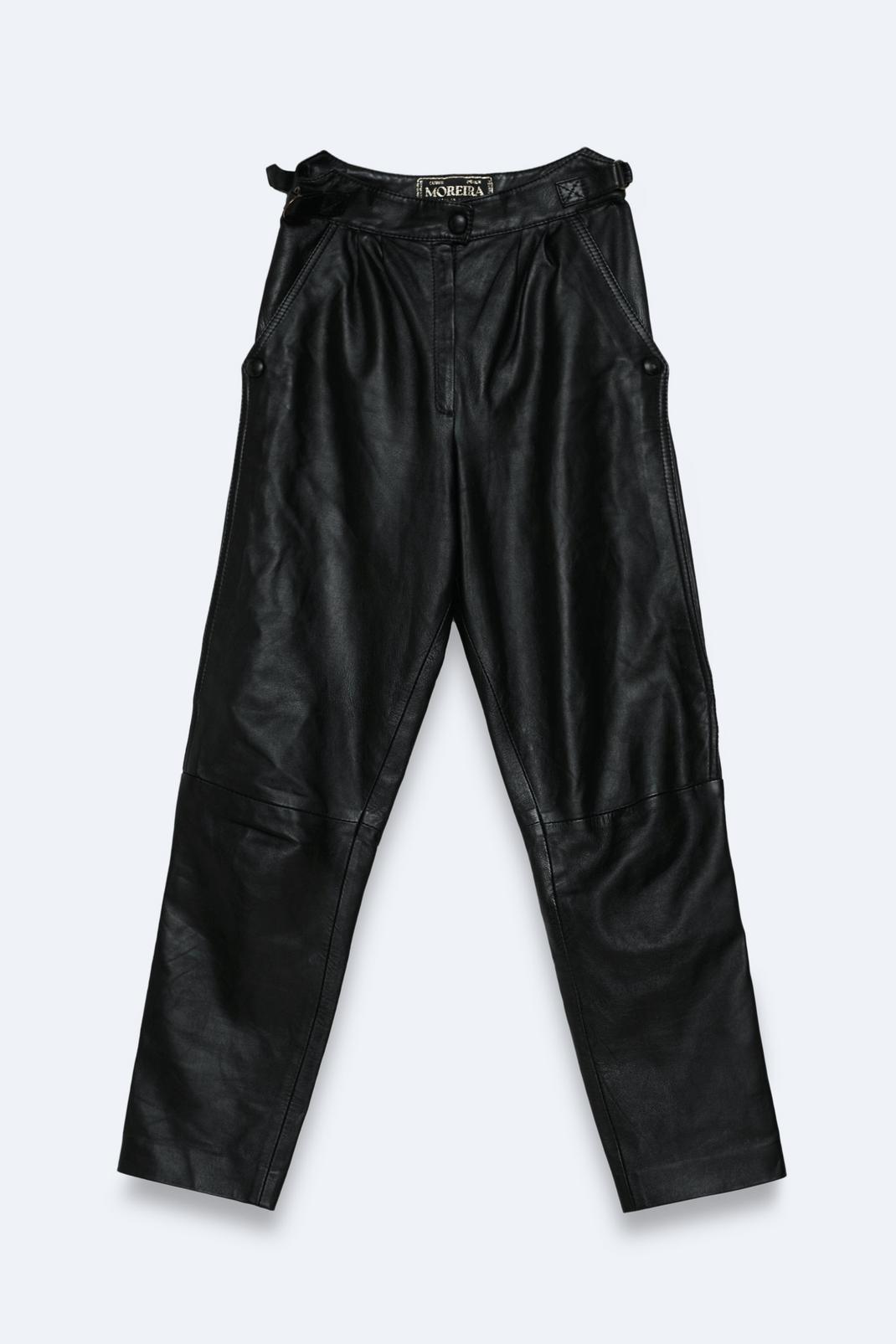 Pantalon vintage en cuir à boutons , Black image number 1