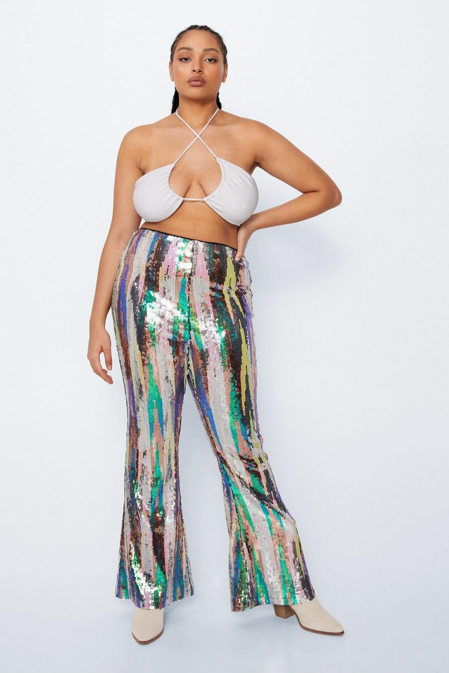 Uillui Women Fashion Glitter Sequin Pants High Waist Slim Fit