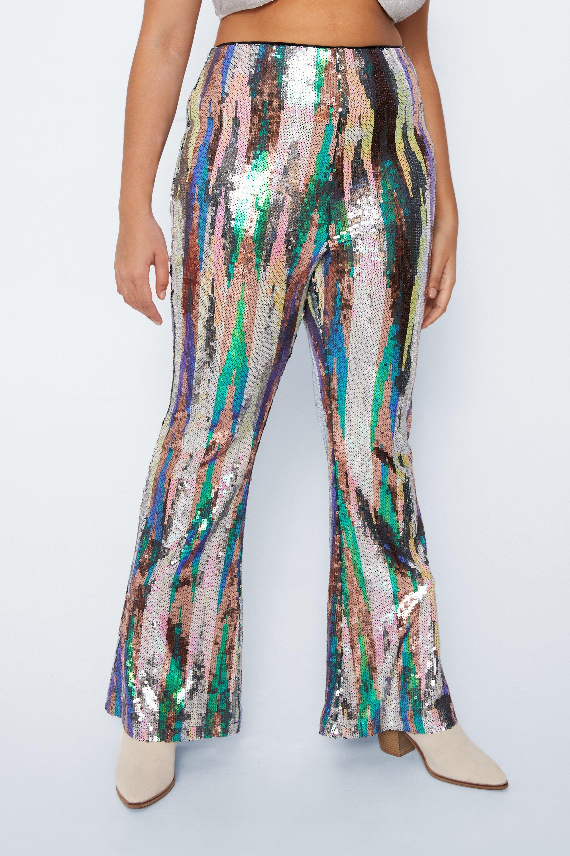 Plus Size Sequin Tailored Flared Pants